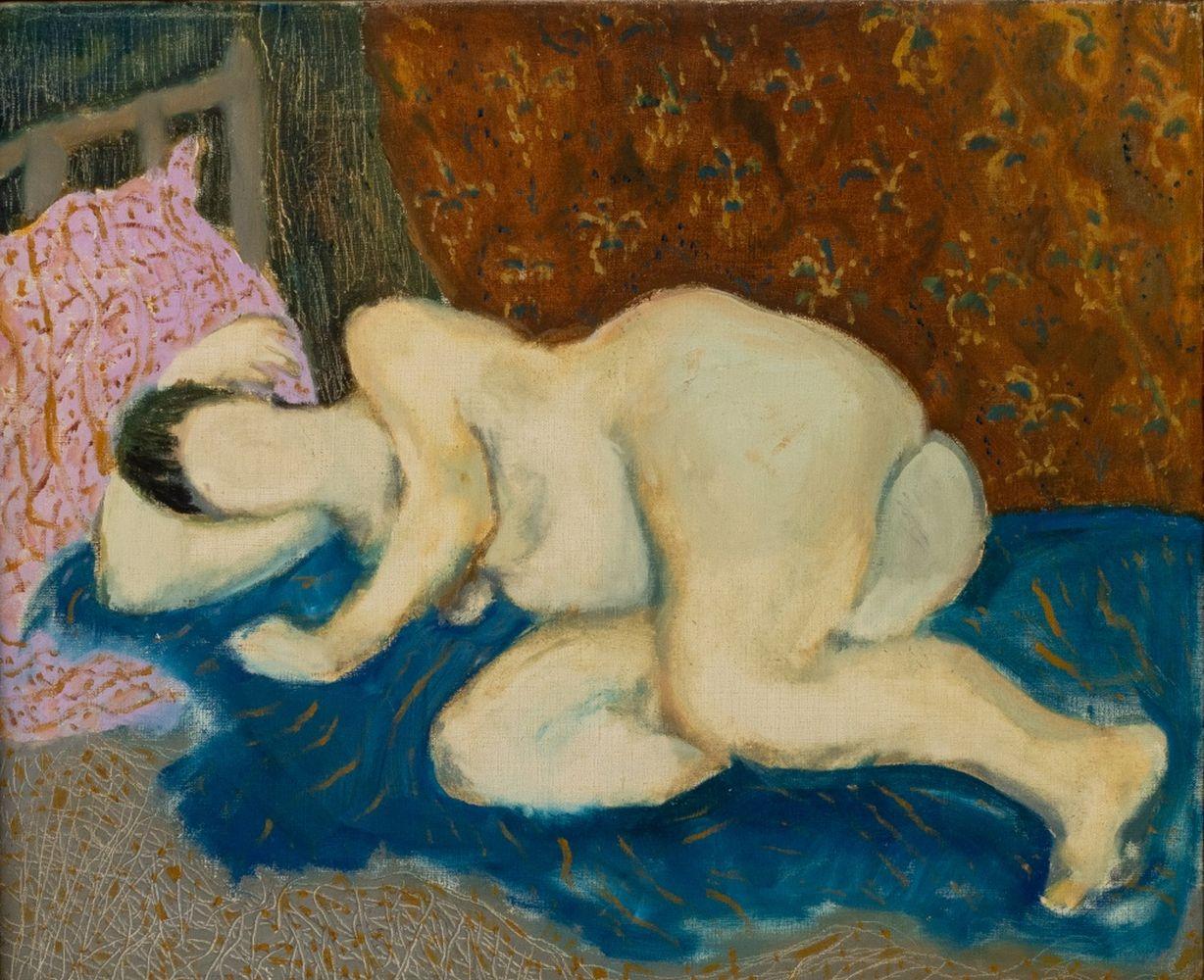 Donna nuda reclinata - Painting di Manfred Schwartz