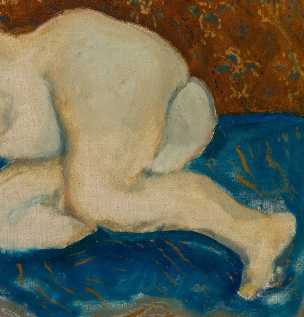 Donna nuda reclinata - Figurative Painting Marrone di Manfred Schwartz