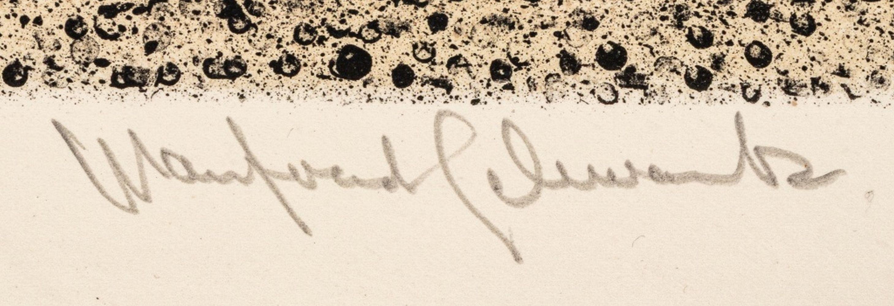 B. Schwartz (americano, nato in Polonia, 1909-1970), Composizione astratta puntinista, litografia su carta, metà del XX secolo, con la dicitura 