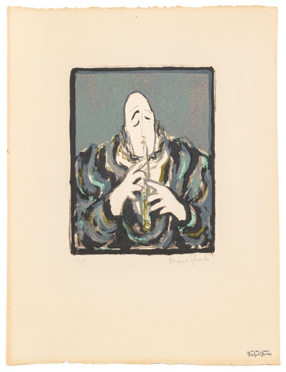 Manfred Schwartz Abstract Print - Medrano Clown with Clarinet