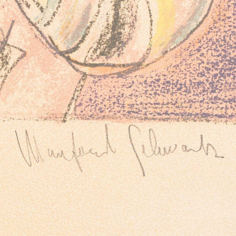 Medrano Clown with Flower - Orange Abstract Print by Manfred Schwartz