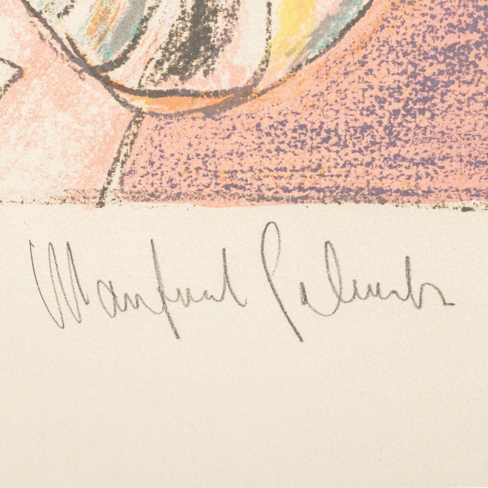 Medrano Clown with Flower - White Figurative Print by Manfred Schwartz