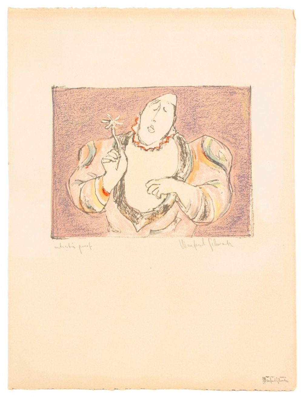 Manfred Schwartz Abstract Print - Medrano Clown with Flower