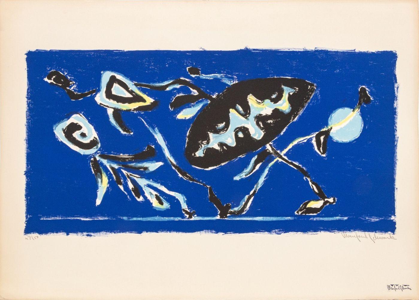 Manfred Schwartz Abstract Print - Oriental Kites II in Blue