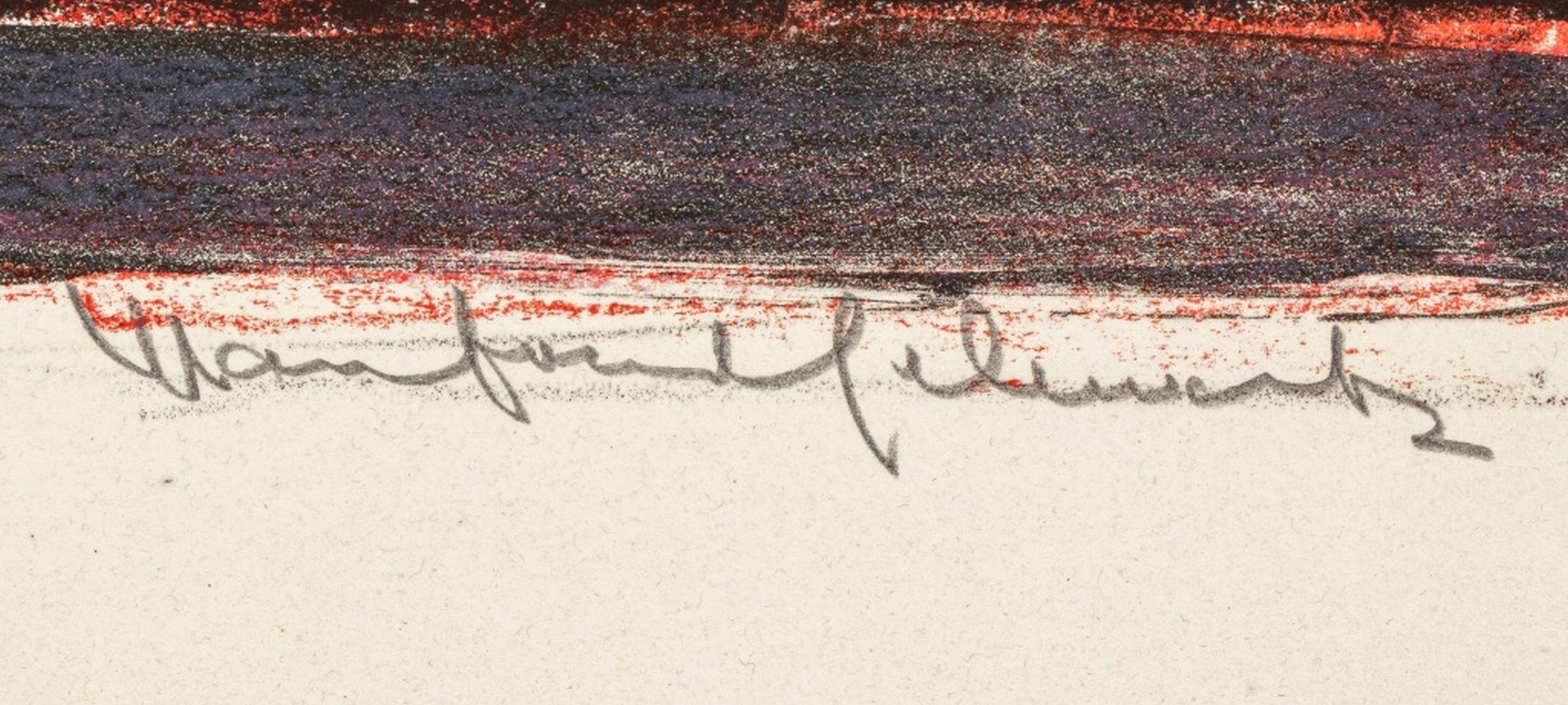 The Ring in Plum - White Figurative Print by Manfred Schwartz