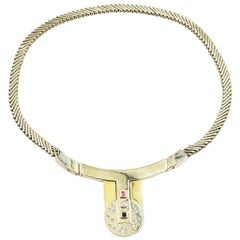 Manfredi 18 Karat Halskette mit zweifarbigen Diamanten, Rubinen und Saphiren