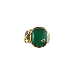 Manfredi 18 Karat Yellow Gold Green Chrysoprase and Diamond Ring