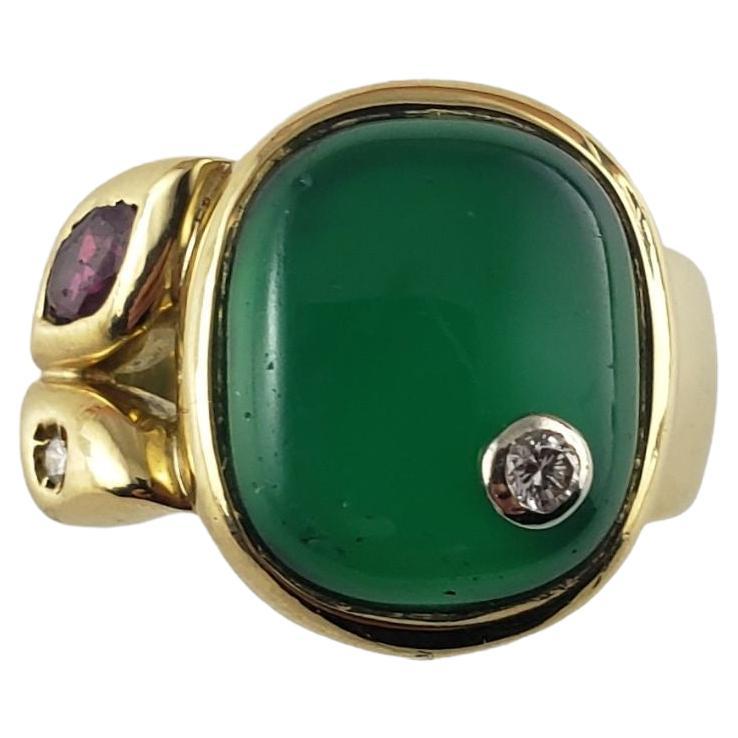 Manfredi 18 Karat Yellow Gold Green Chrysoprase and Diamond Ring For Sale