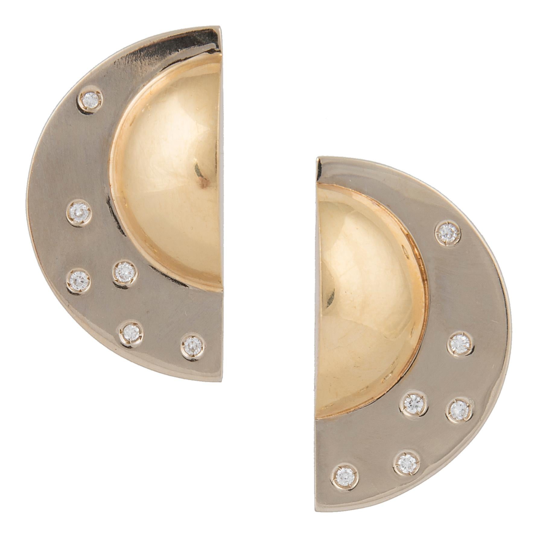 Manfredi 18k Yellow Gold and Diamond Crescent Earrings For Sale