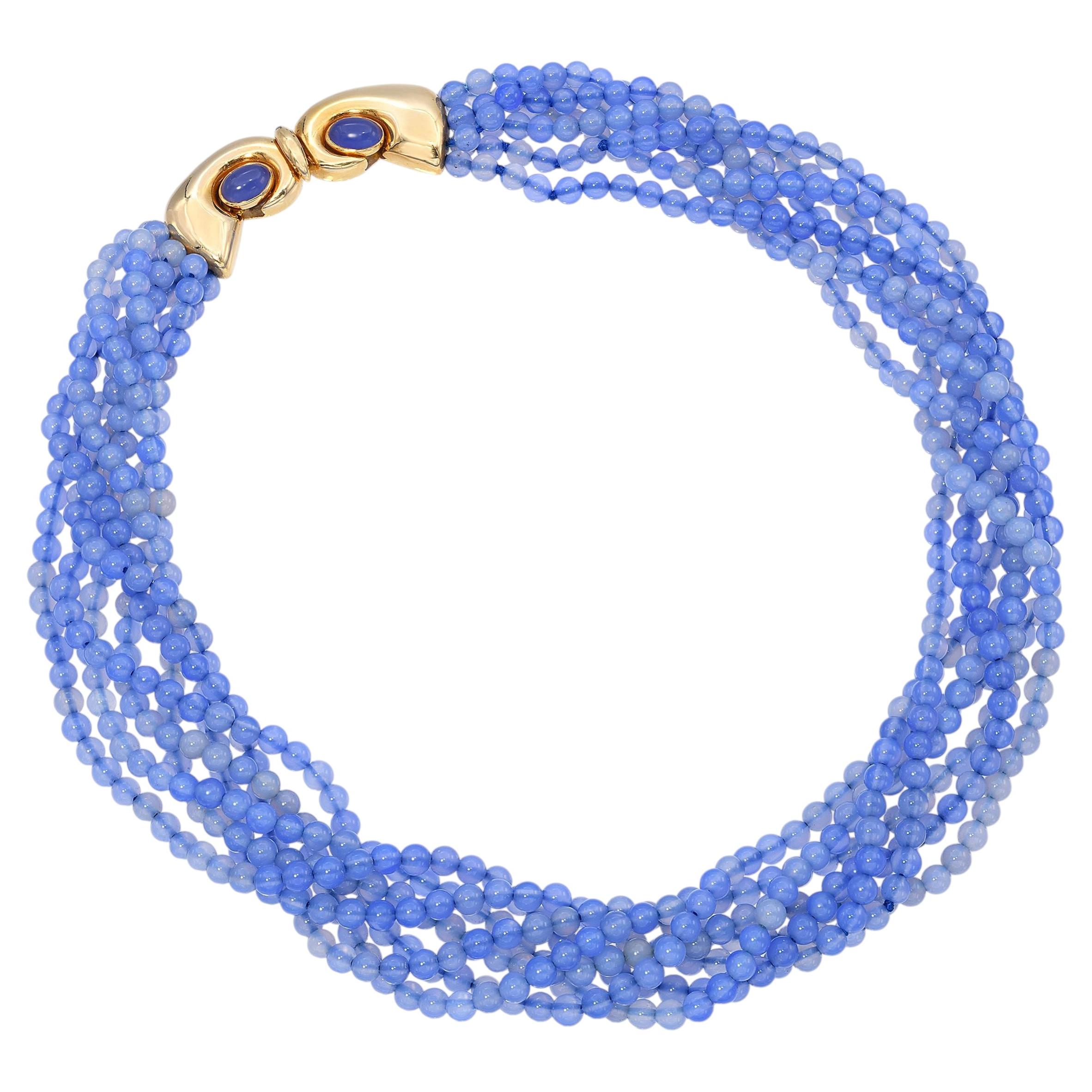 Collier Manfredi à plusieurs rangs, en or jaune 18 carats et calcédoine violette en vente