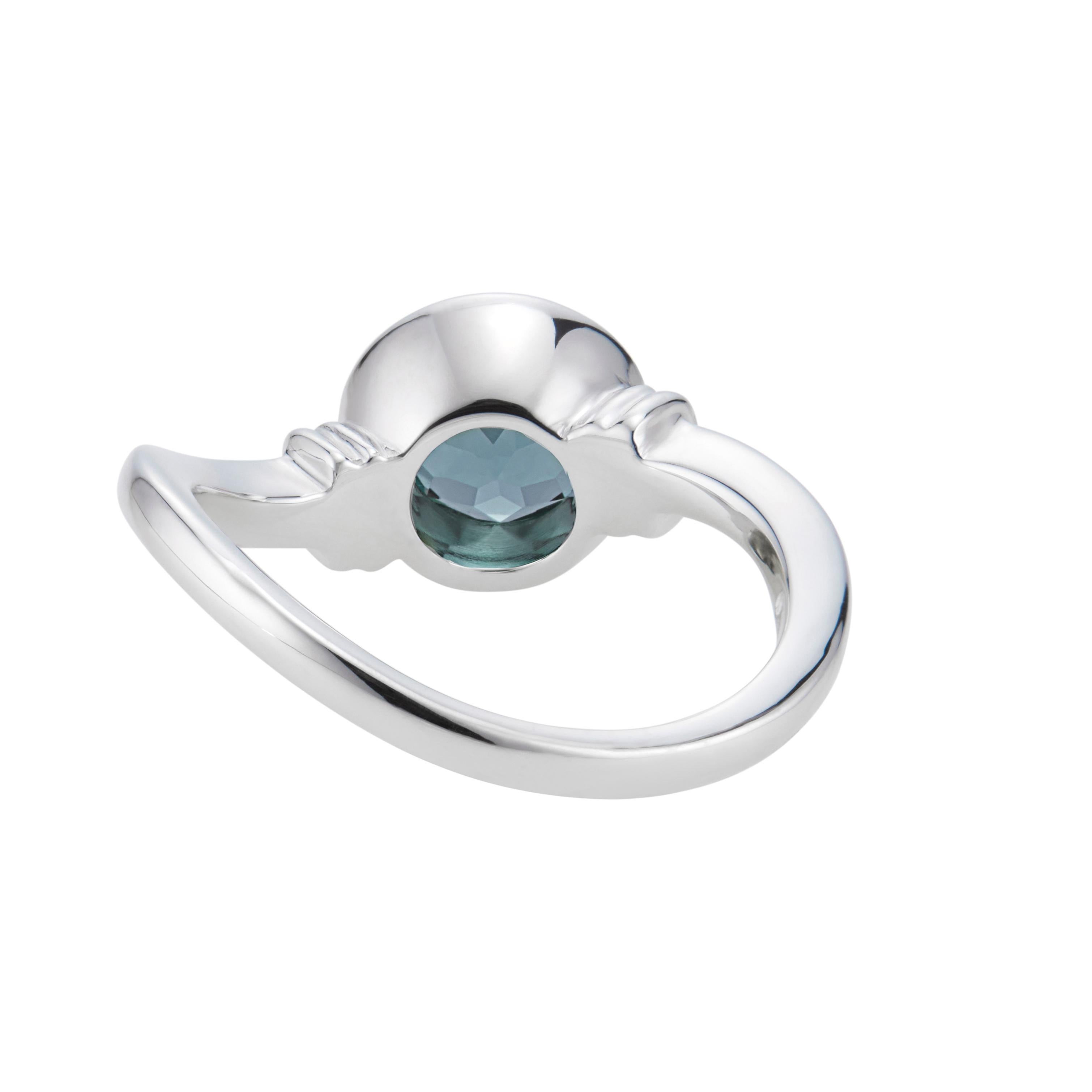 Round Cut Manfredi .95 Carat Aquamarine White Gold Engagement Ring For Sale