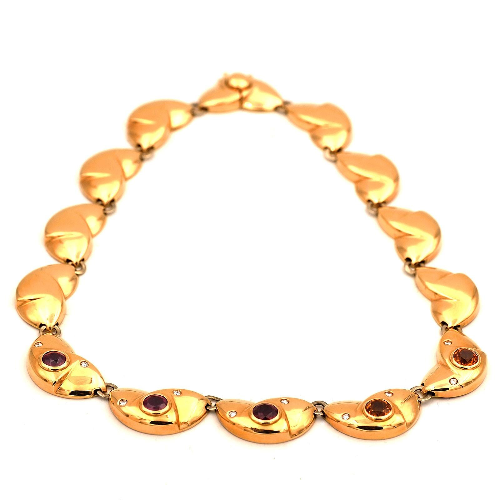 Moderne Manfredi Collier ras du cou en or rose 18 carats avec améthyste, citrine et diamants en vente