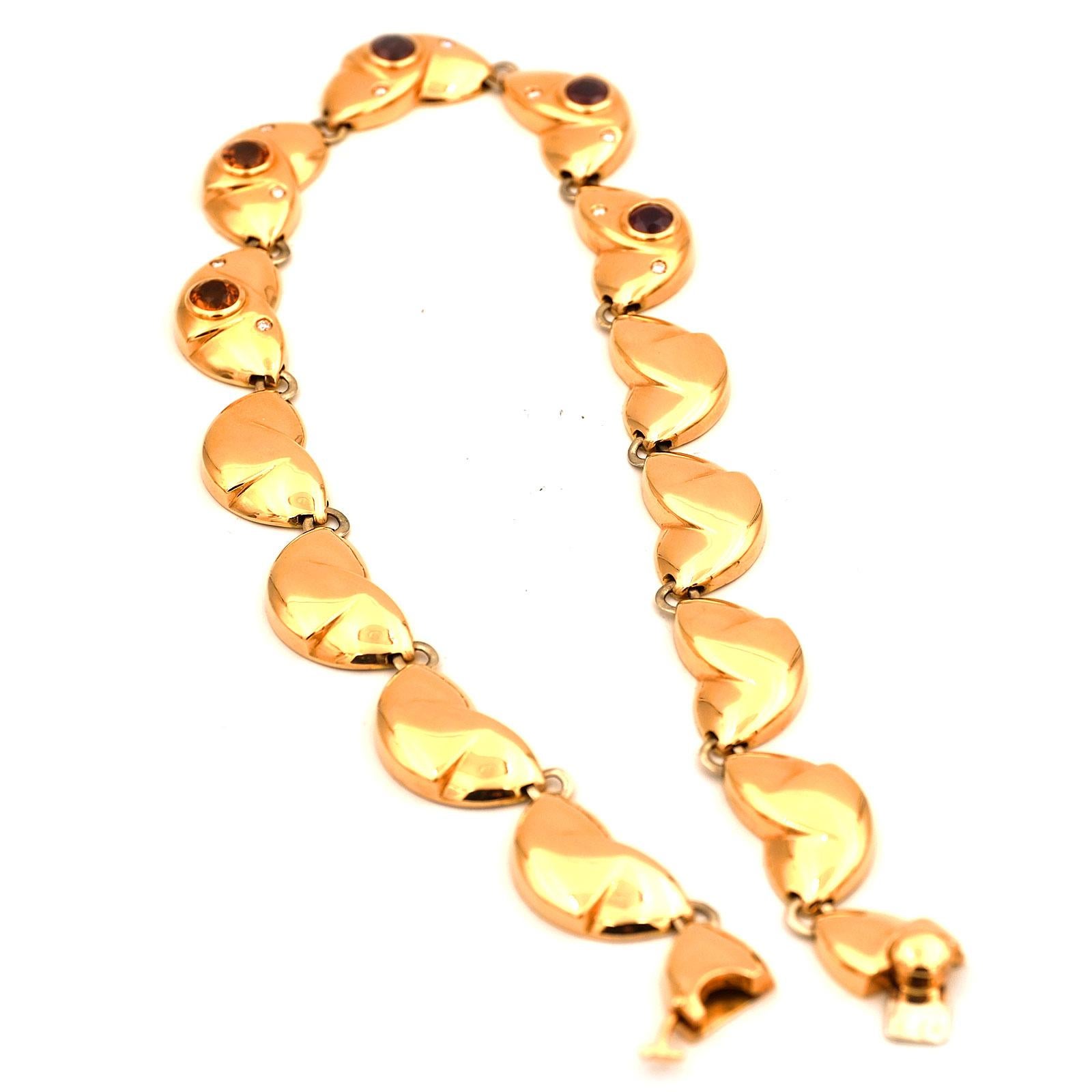 Modern Manfredi Amethyst Citrine and Diamond 18 K Rose Gold Choker Necklace For Sale