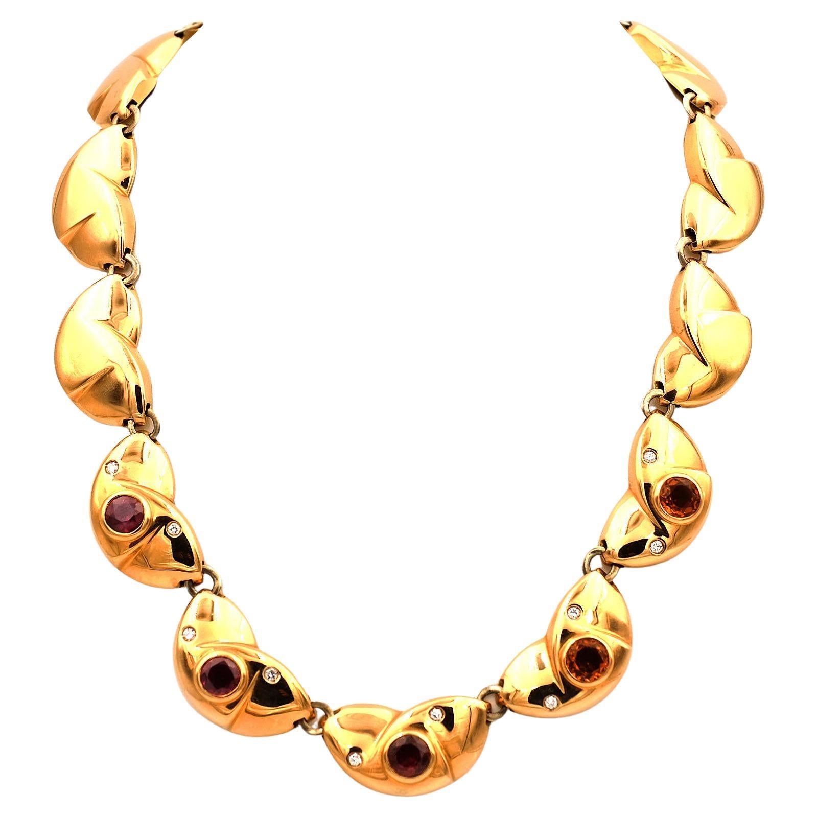 Manfredi Collier ras du cou en or rose 18 carats avec améthyste, citrine et diamants en vente