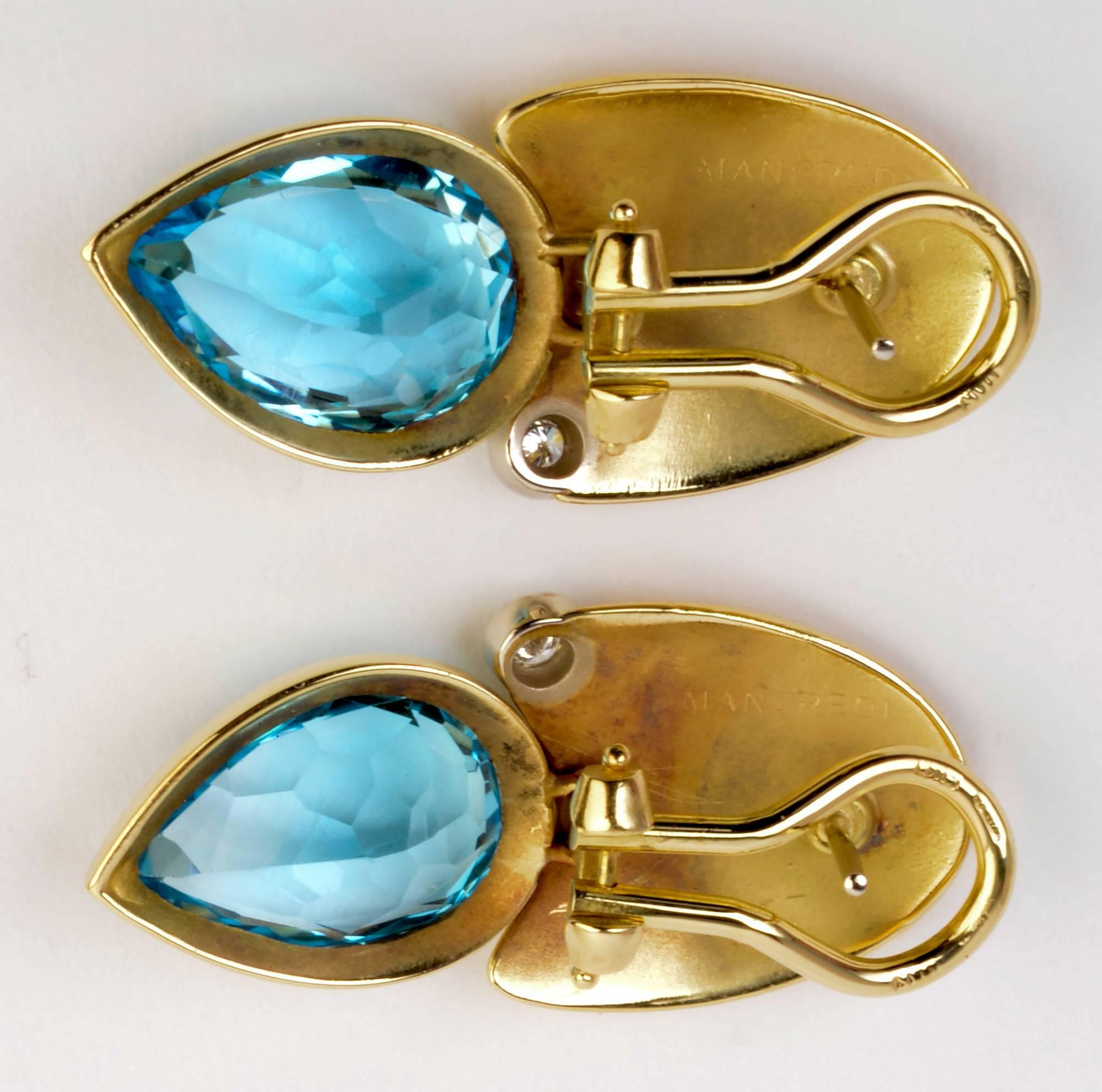 Modern Manfredi Blue Topaz with Diamond Earrings For Sale