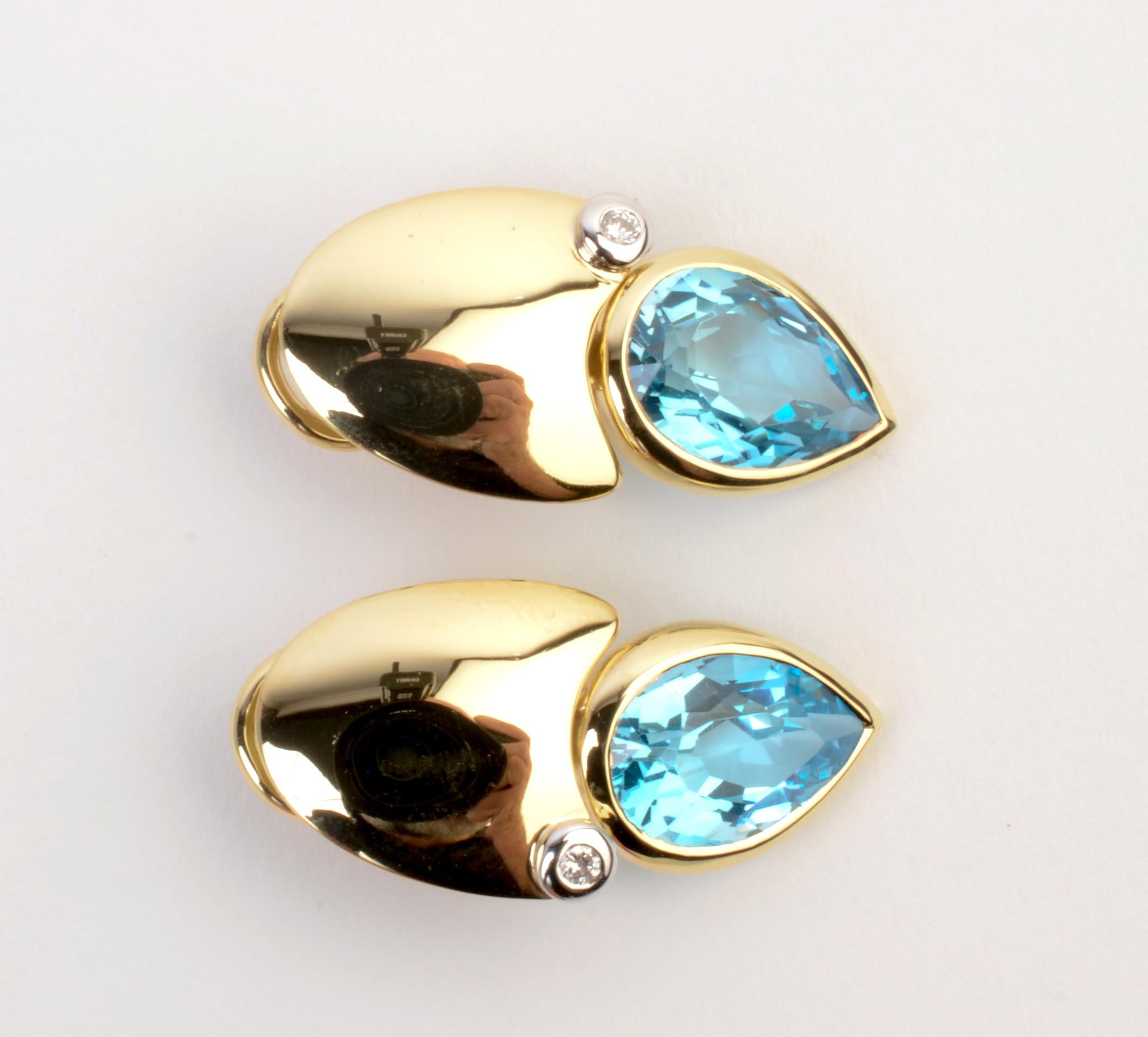 Manfredi Blue Topaz with Diamond Earrings In Excellent Condition In Darnestown, MD
