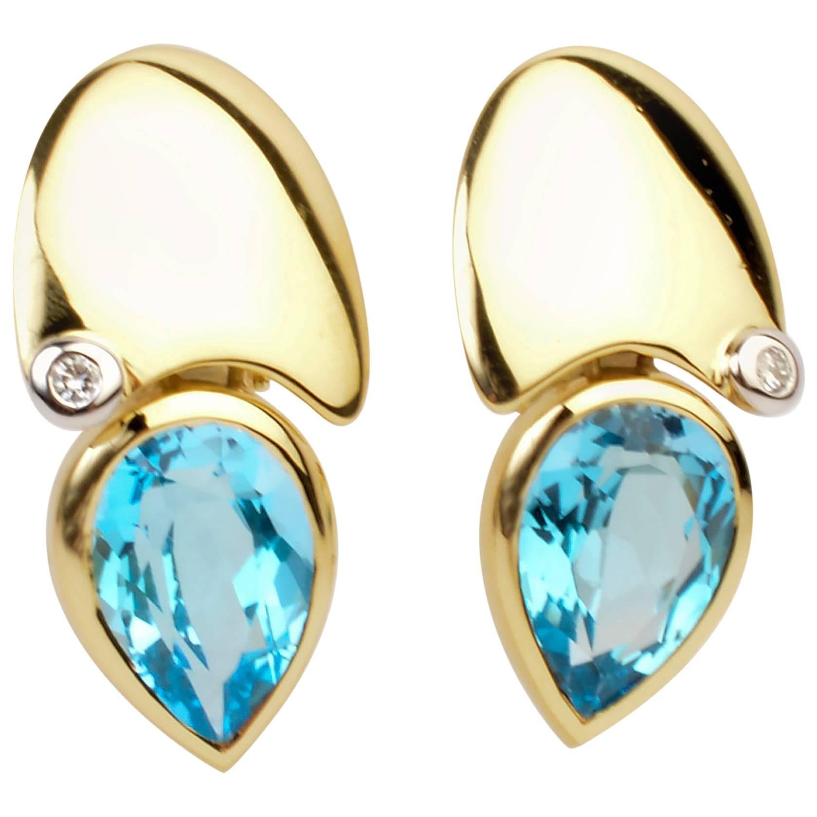 Manfredi Blue Topaz with Diamond Earrings For Sale