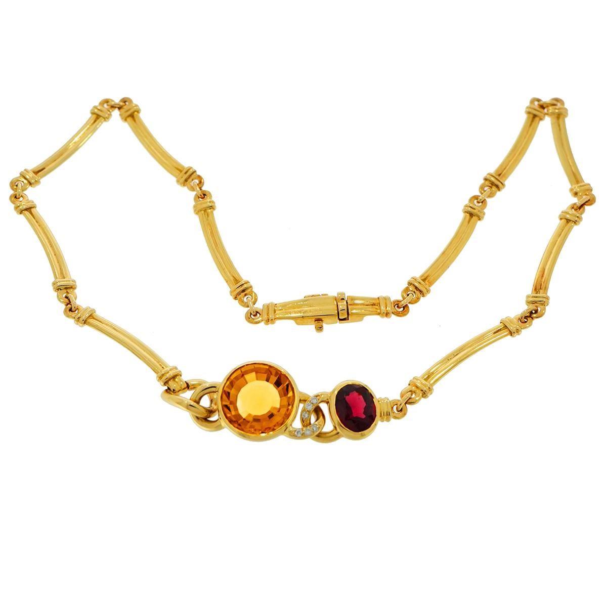 Artist Manfredi Citrine, Garnet and Diamond Yellow Gold Necklace