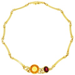 Manfredi Citrine, Garnet and Diamond Yellow Gold Necklace