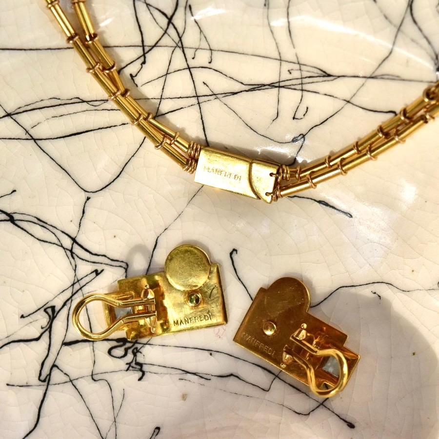 Manfredi Italienisch Modernist 18K Emaille Edelstein Halskette & Clip-Ohrringe im Angebot 3