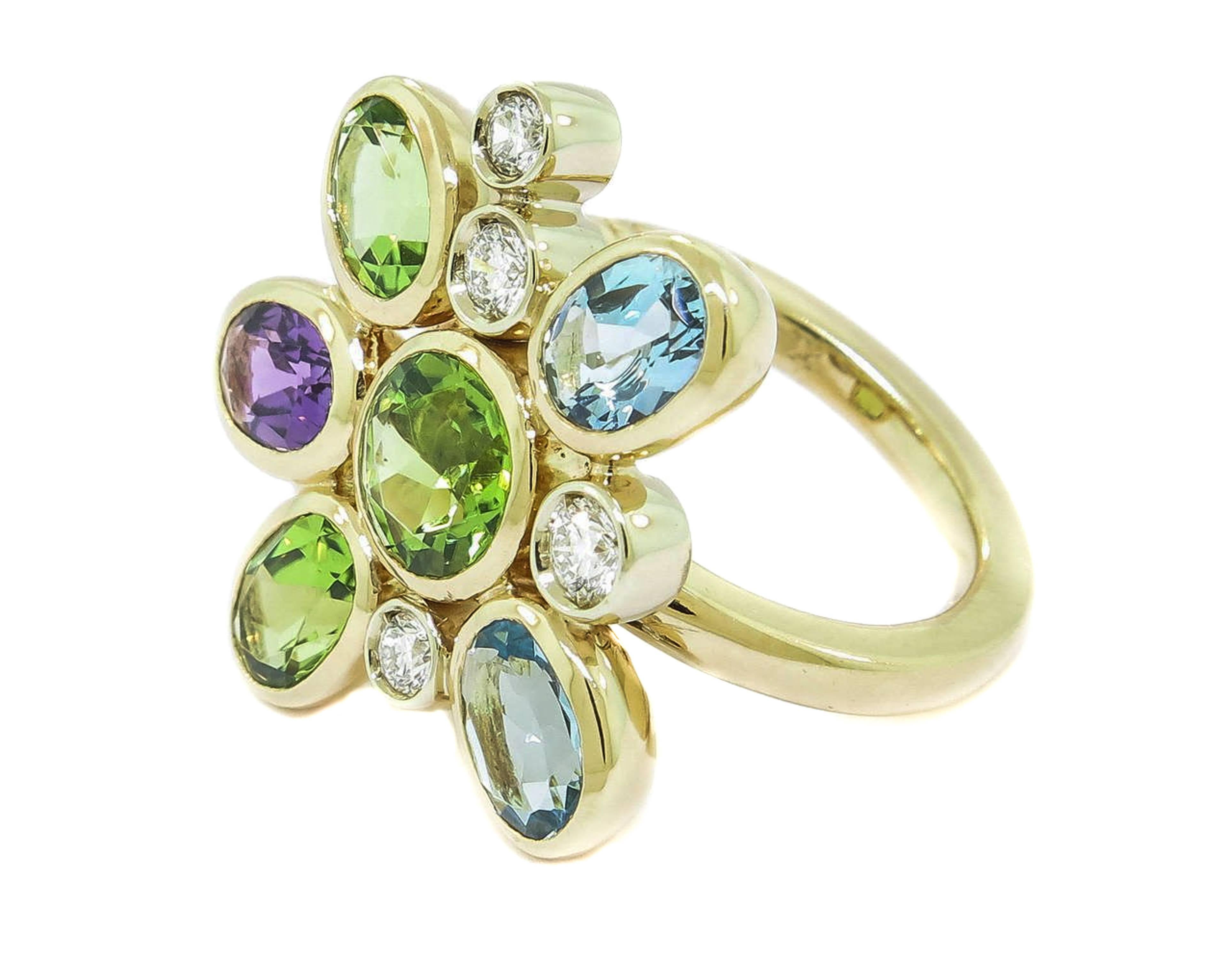 Artisan Manfredi of Italy Gem Set Diamond Gold Flower Ring