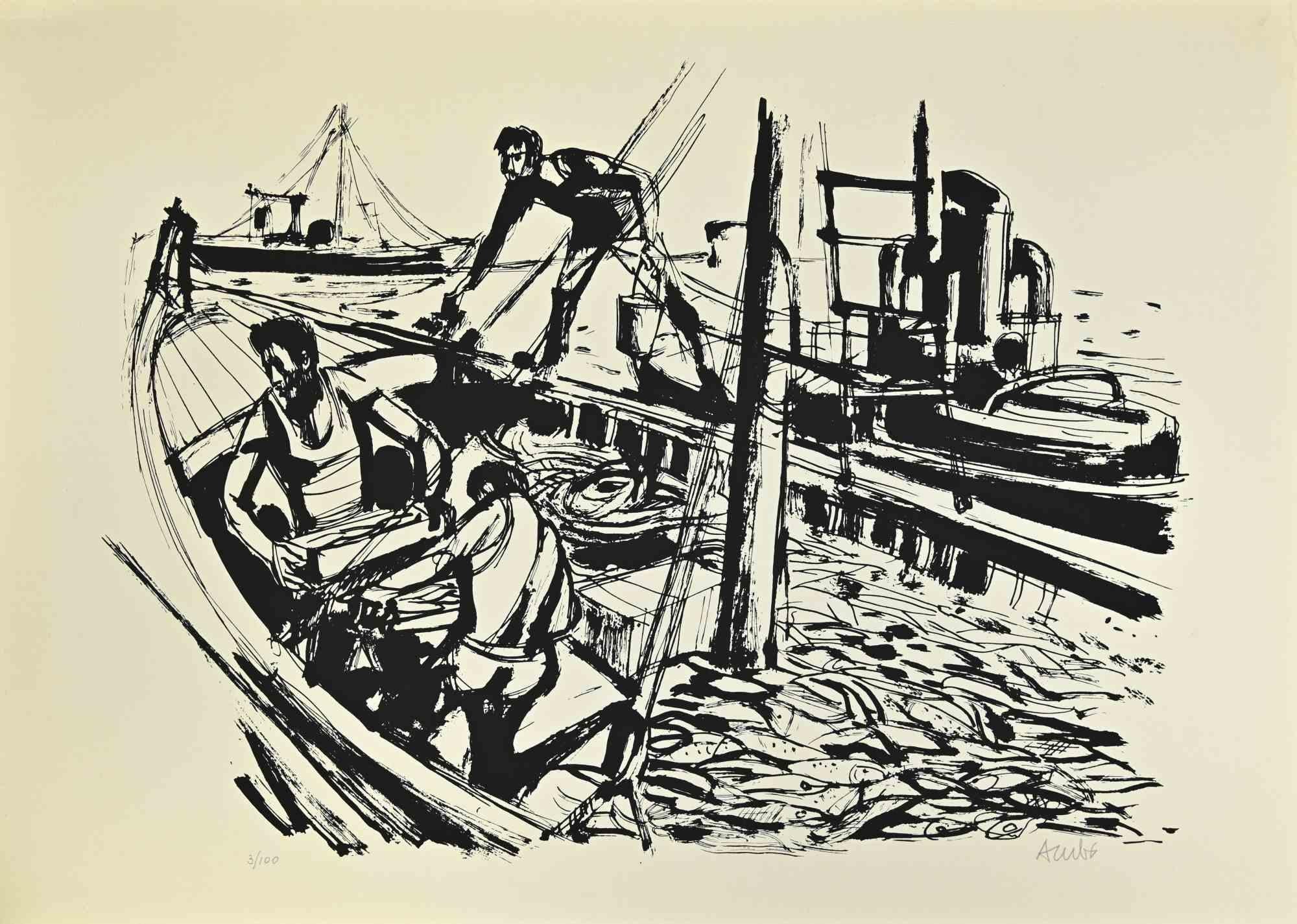 Fishermen – Siebdruck von Manfredo Acerbo – 1970er Jahre