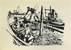 Pescatori - Serigrafia di Acerbo Manfredo - Anni '70