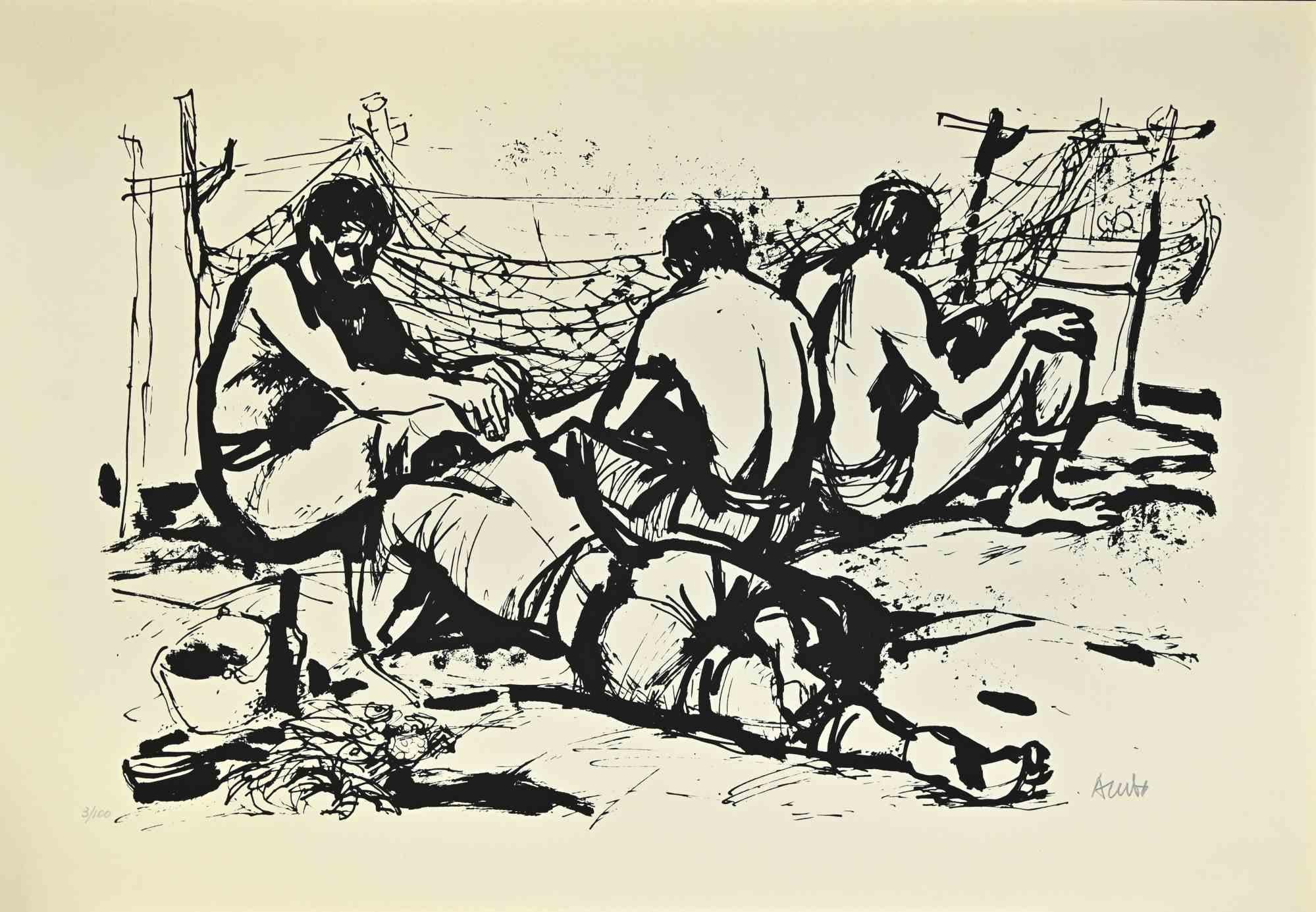 Fishermen – Siebdruck von Manfredo Acerbo – 1970er Jahre