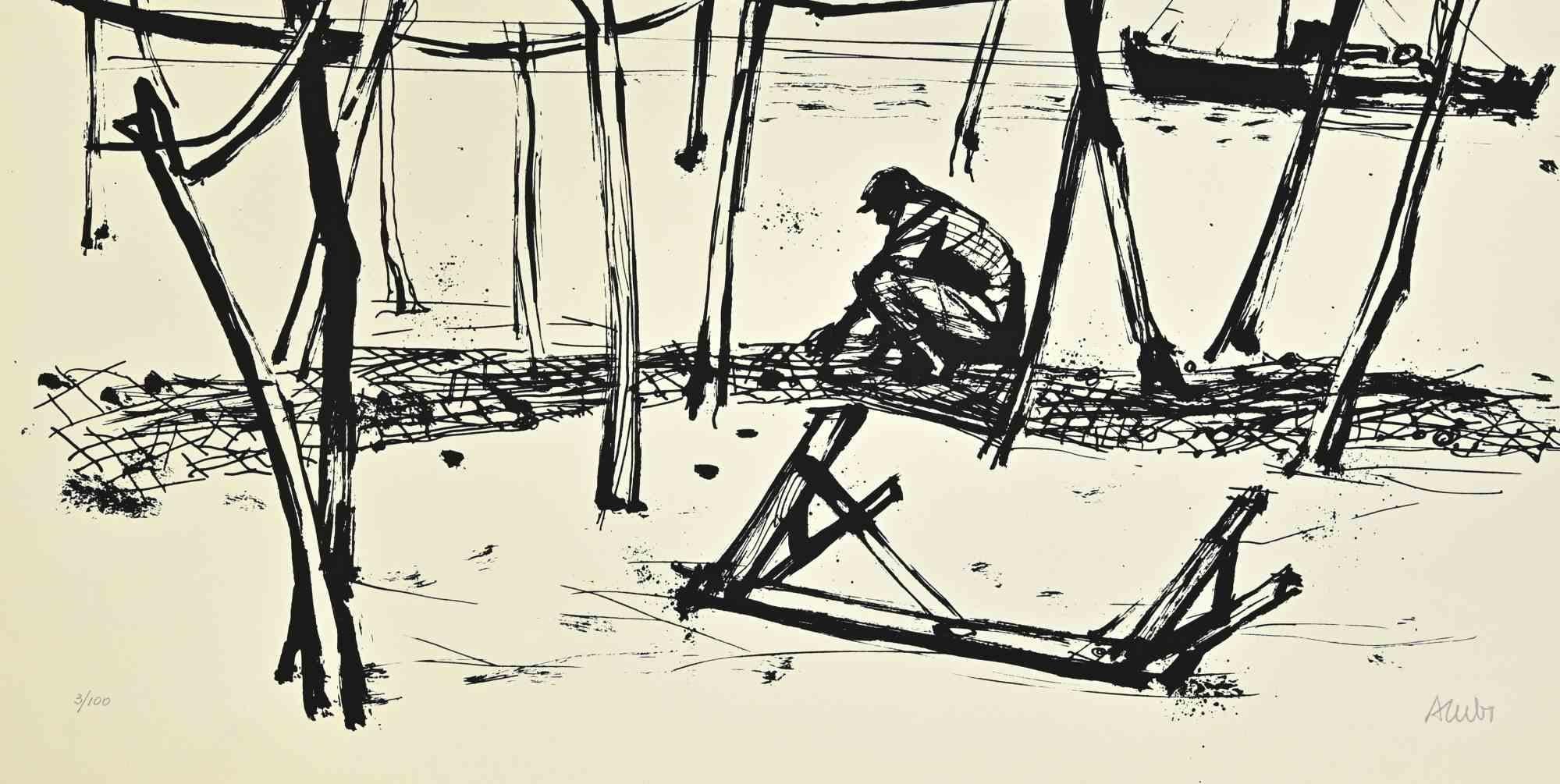 Fischnetz – Siebdruck von Manfredo Acerbo – 1970er Jahre im Angebot 1