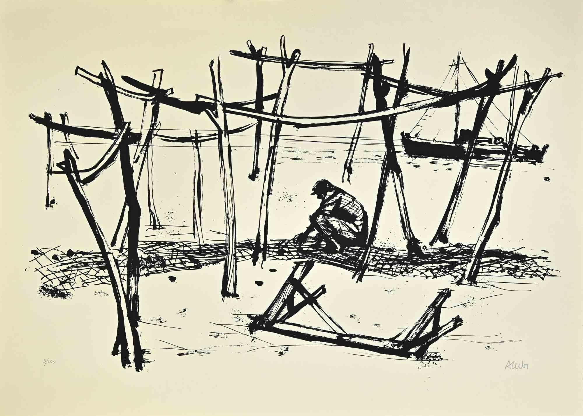 Fischnetz – Siebdruck von Manfredo Acerbo – 1970er Jahre