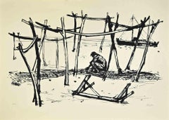 Fishing Net - Screenprint by Manfredo Acerbo - 1970s
