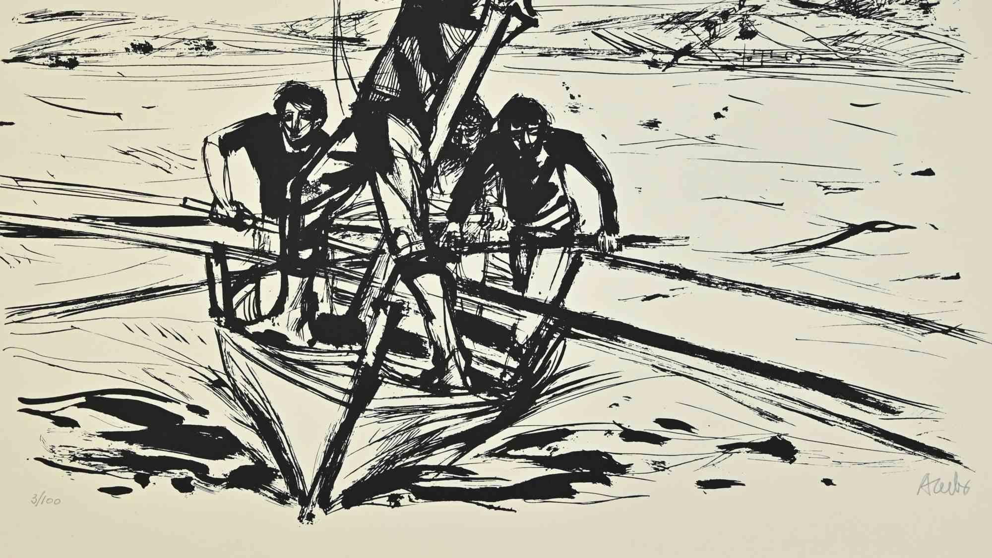 On the Boat – Siebdruck von Manfredo Acerbo – 1970er Jahre im Angebot 1