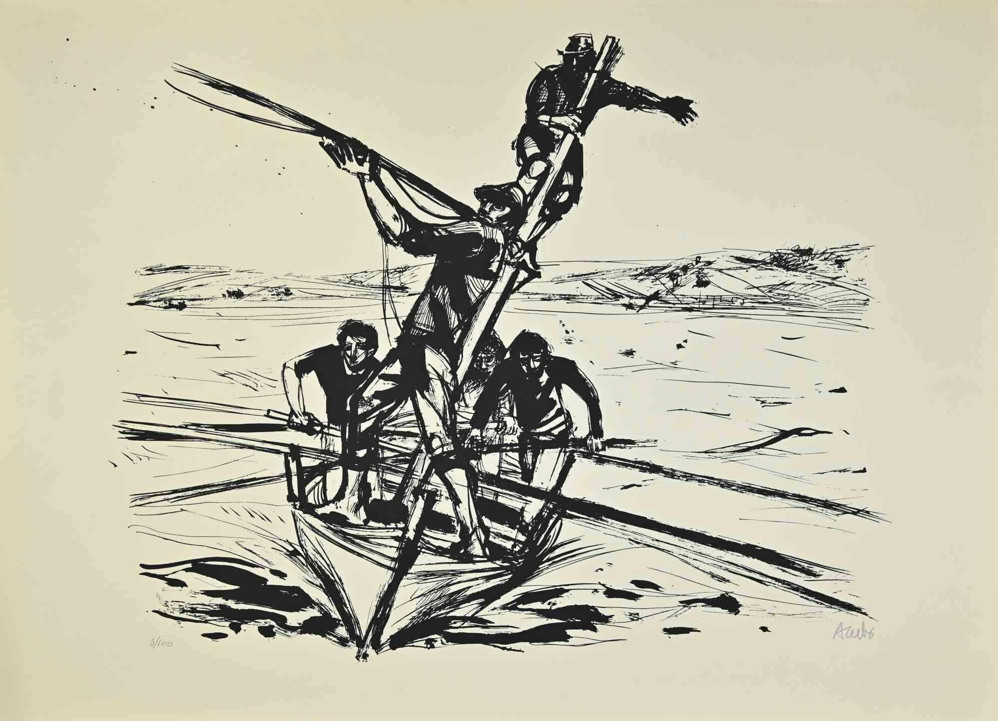 On the Boat – Siebdruck von Manfredo Acerbo – 1970er Jahre