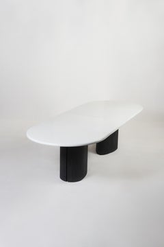 Mangala Dining Table in Natural Oak Veneer with Lava Stone Finish by Pendhapa