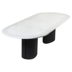 Mangala Dining Table in Natural Oak Veneer with Lava Stone Finish by Pendhapa