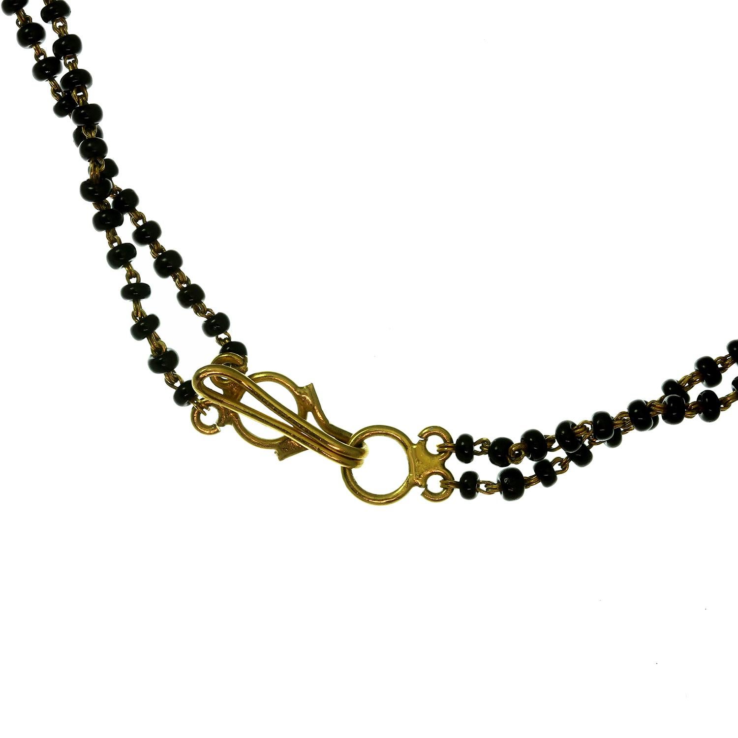 Women's Mangalsutra Diamond Onyx Bead 22 Karat Gold Indian Bridal Handmade Necklace For Sale