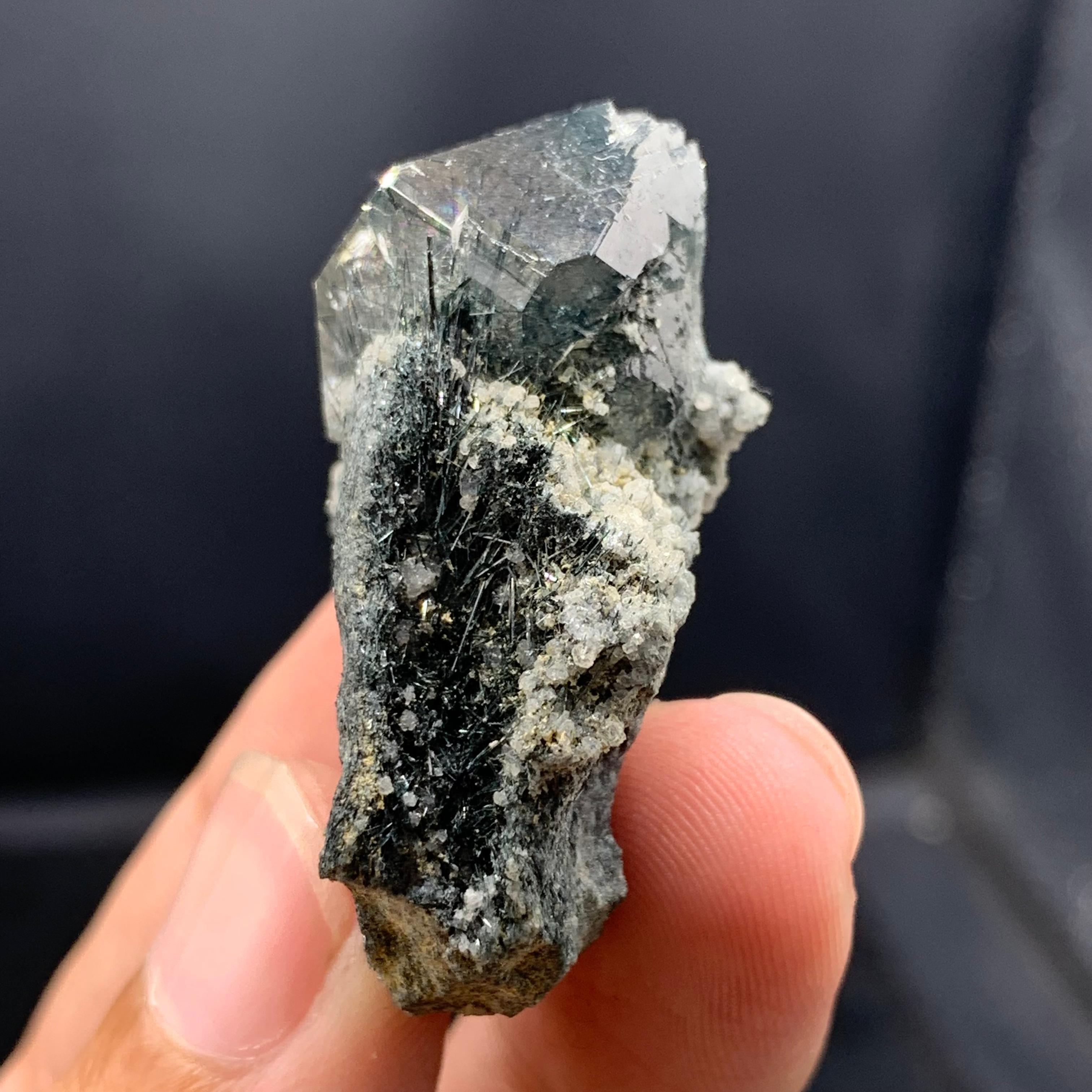 Manganeso Riebeckite Rutile Included Blue Quartz Crystal On Matrix In Good Condition For Sale In Peshawar, PK