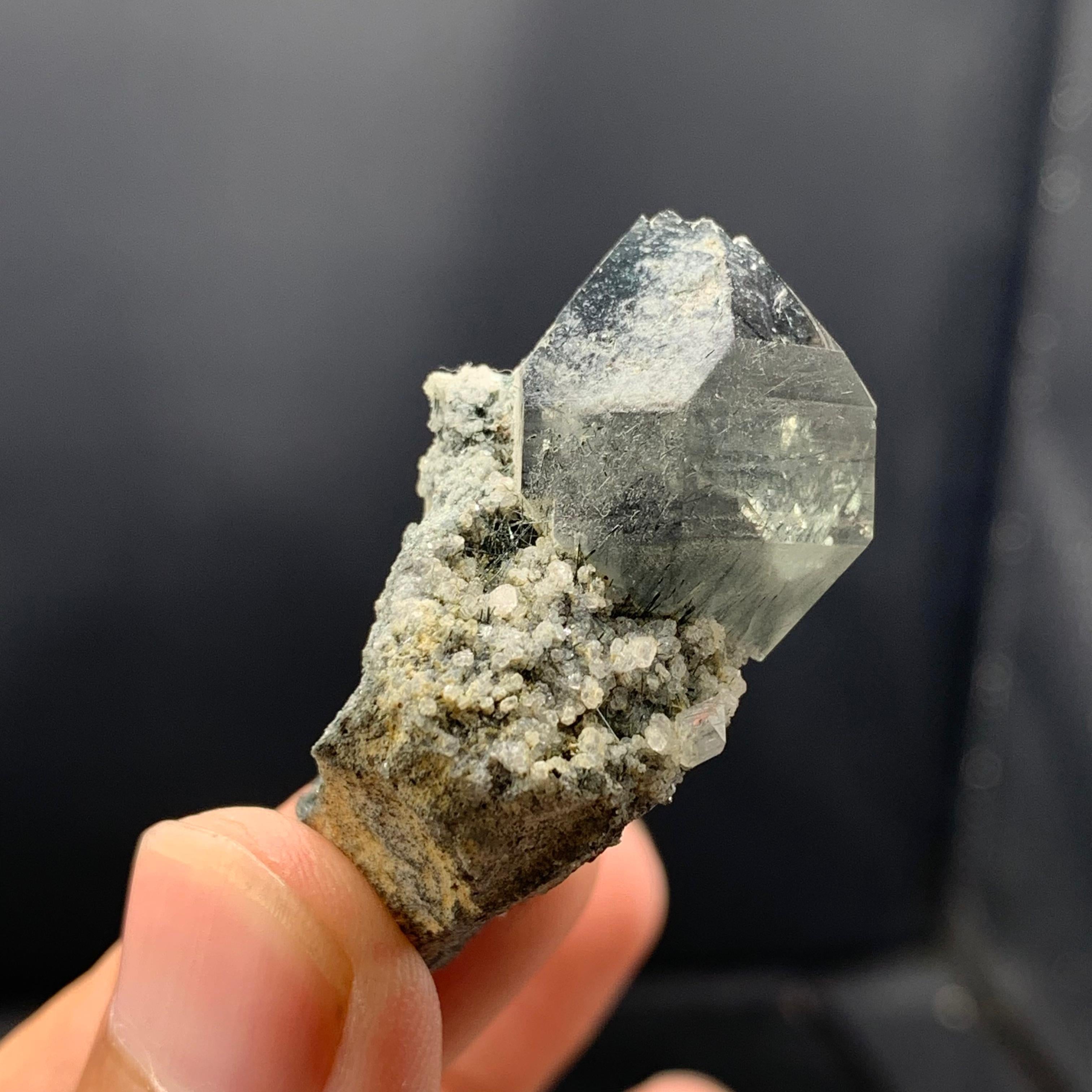 Manganeso Riebeckite Rutile Included Blue Quartz Crystal On Matrix For Sale 1