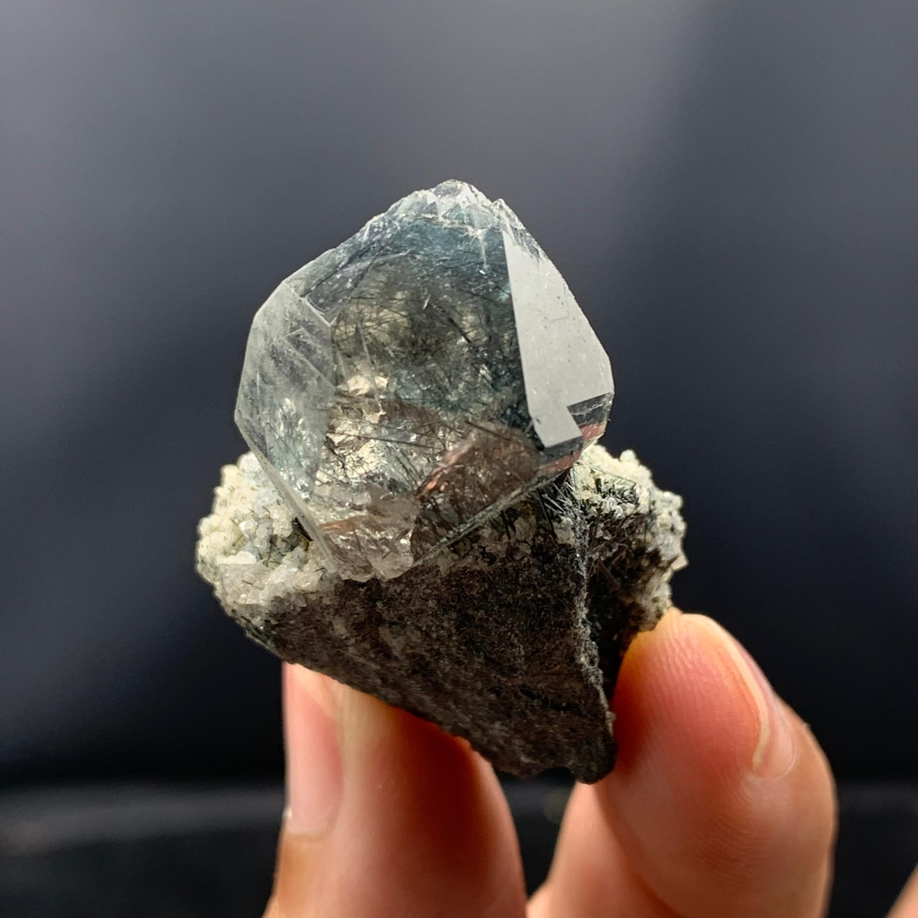 Manganeso Riebeckite Rutile Included Blue Quartz Crystal On Matrix For Sale 2