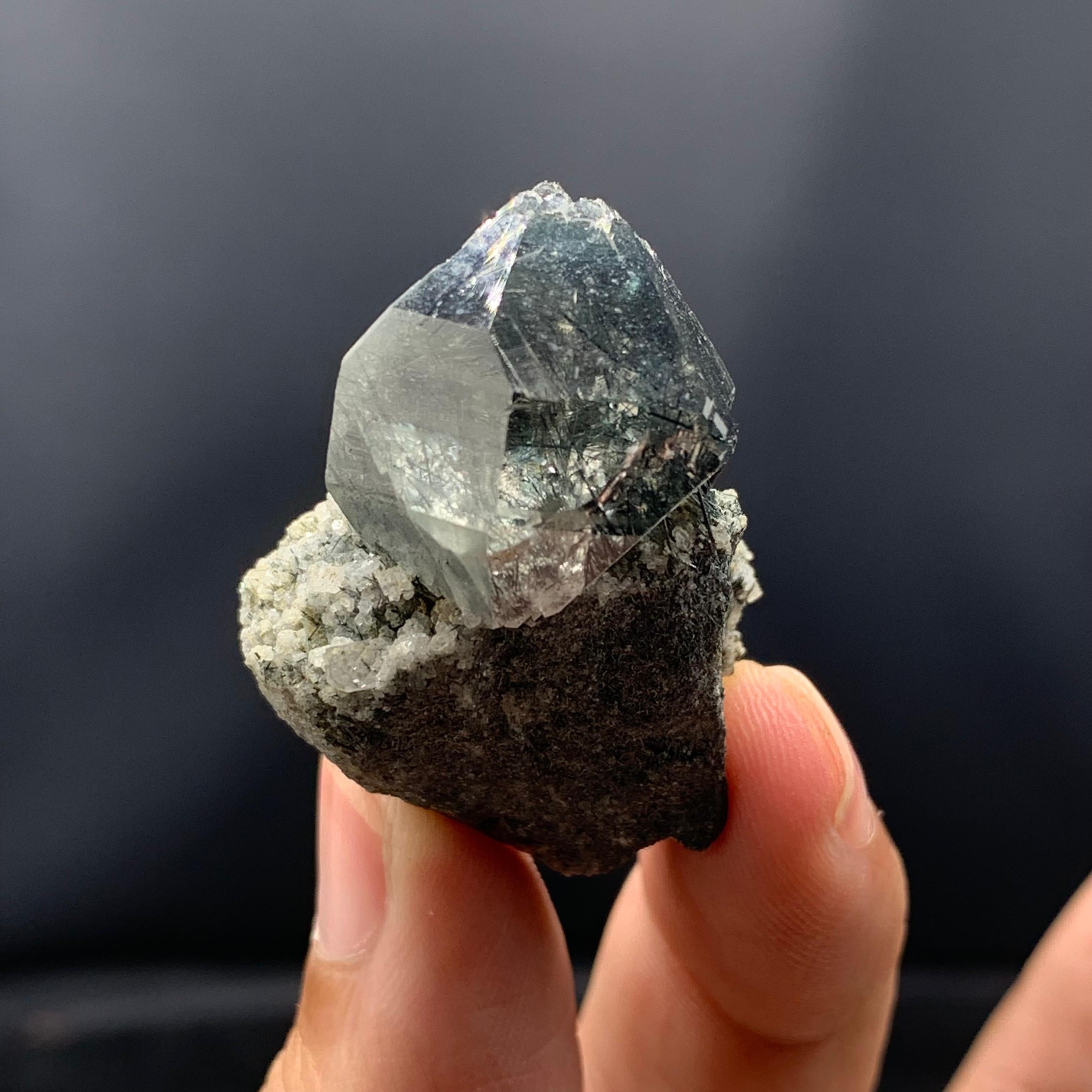 Manganeso Riebeckite Rutile Included Blue Quartz Crystal On Matrix For Sale 3