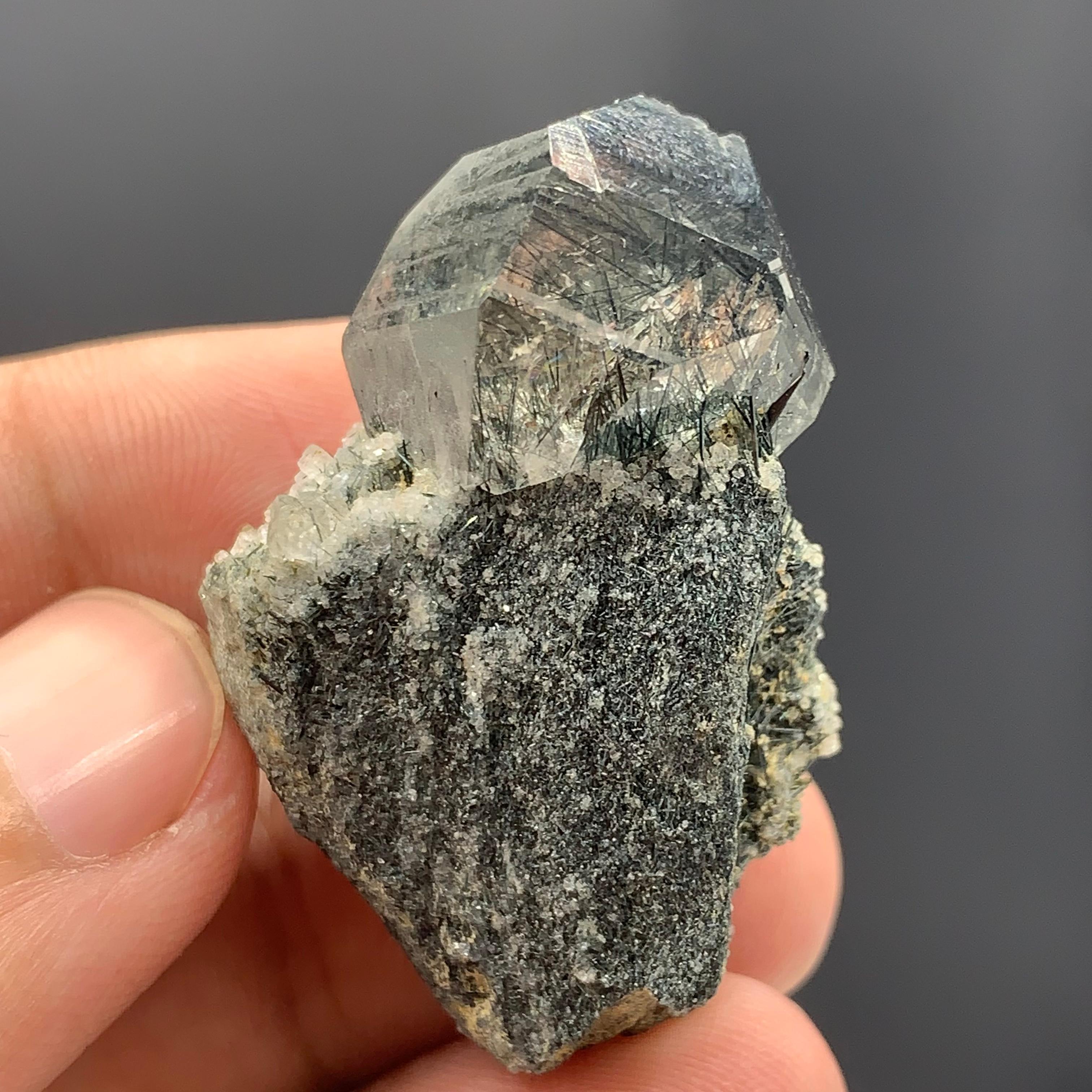 Manganeso Riebeckite Rutile Included Blue Quartz Crystal On Matrix From Pakistan For Sale 2