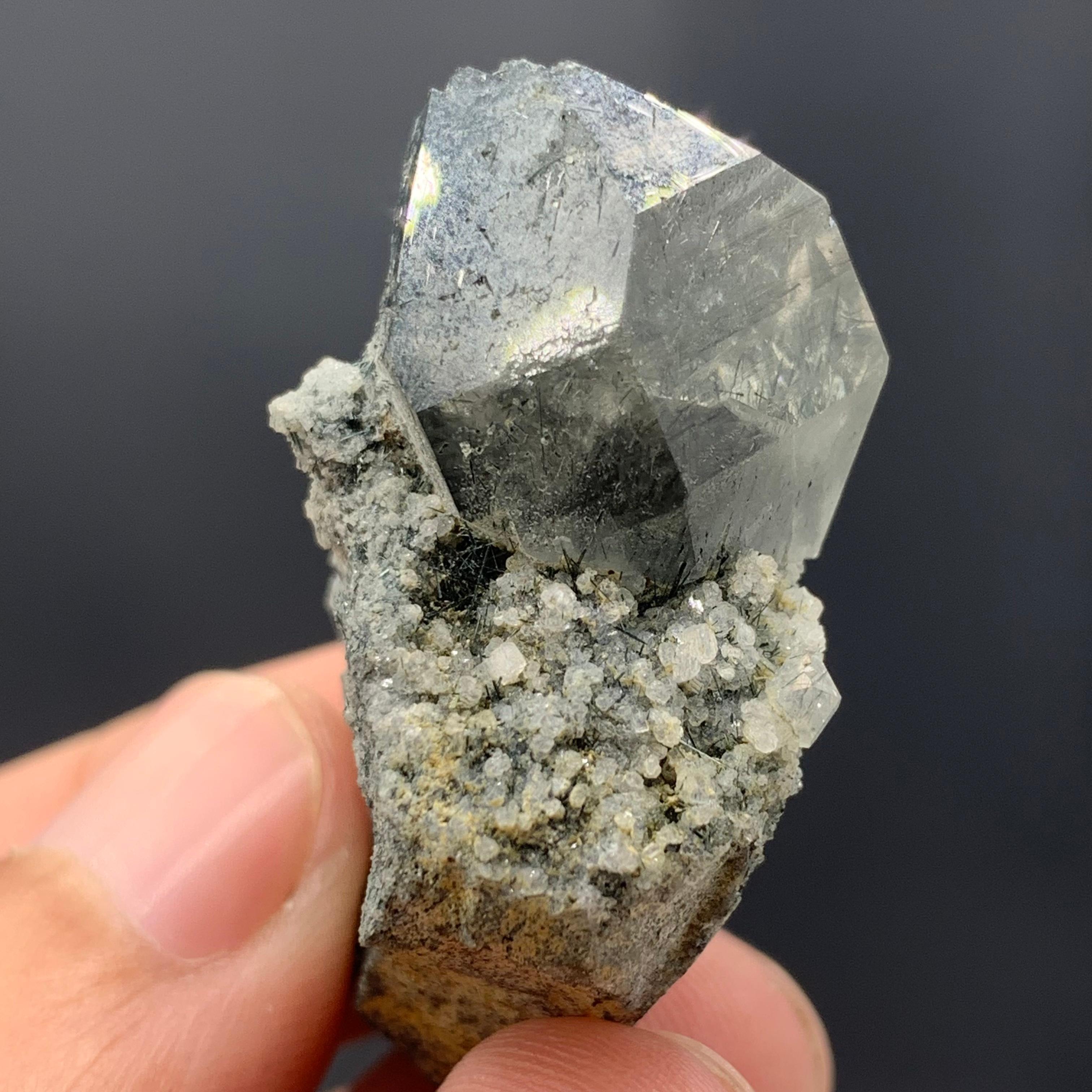 Manganeso Riebeckite Rutile Included Blue Quartz Crystal On Matrix From Pakistan For Sale 3