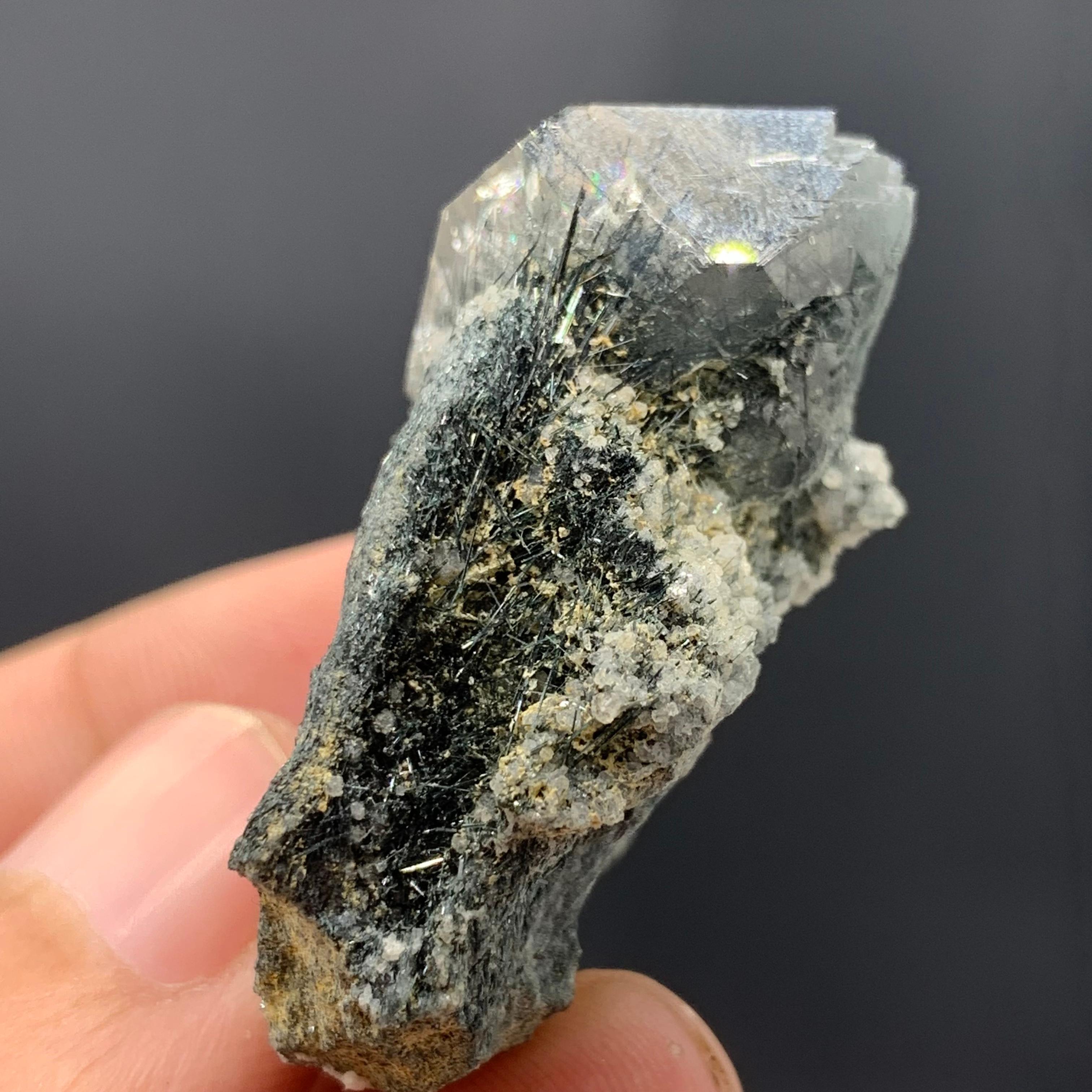 Manganeso Riebeckite Rutile Included Blue Quartz Crystal On Matrix From Pakistan For Sale 4