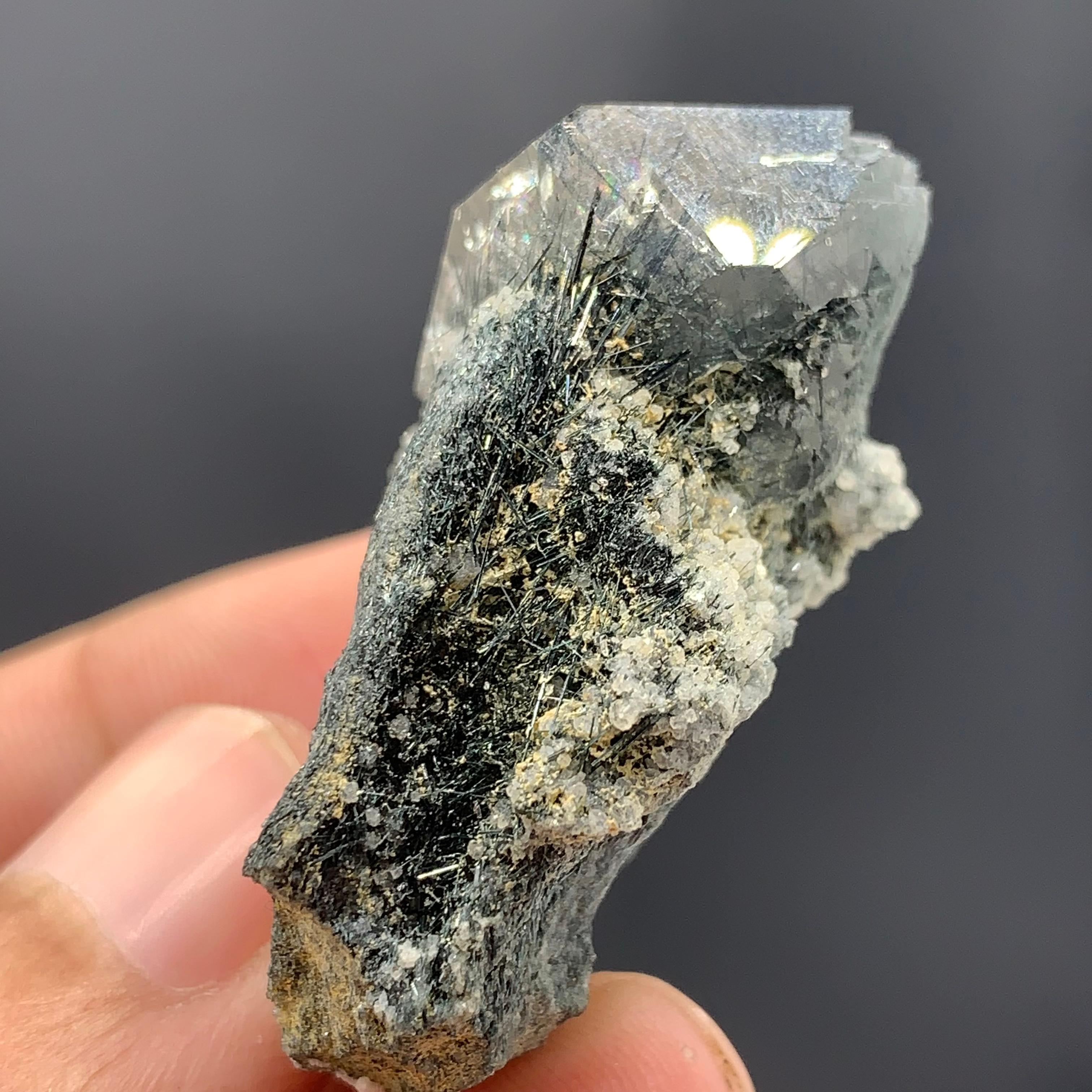 Manganeso Riebeckite Rutile Included Blue Quartz Crystal On Matrix From Pakistan For Sale 5