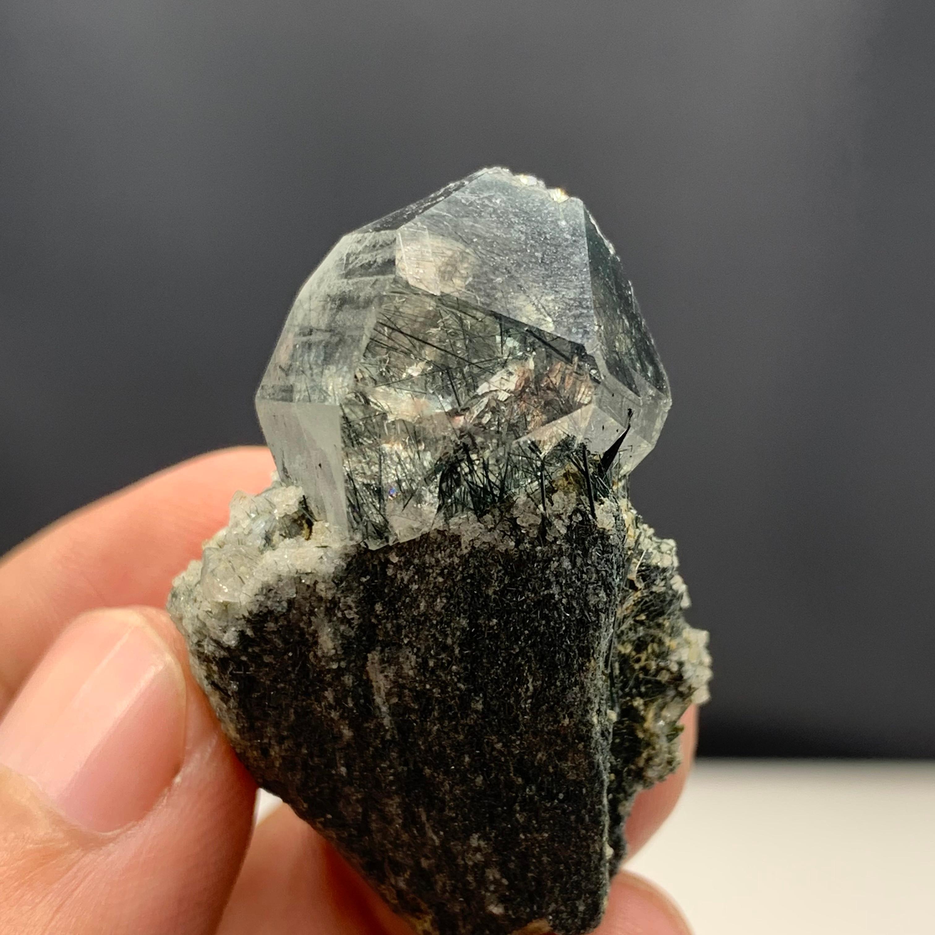 Manganeso Riebeckite Rutile Included Blue Quartz Crystal On Matrix From Pakistan For Sale 7