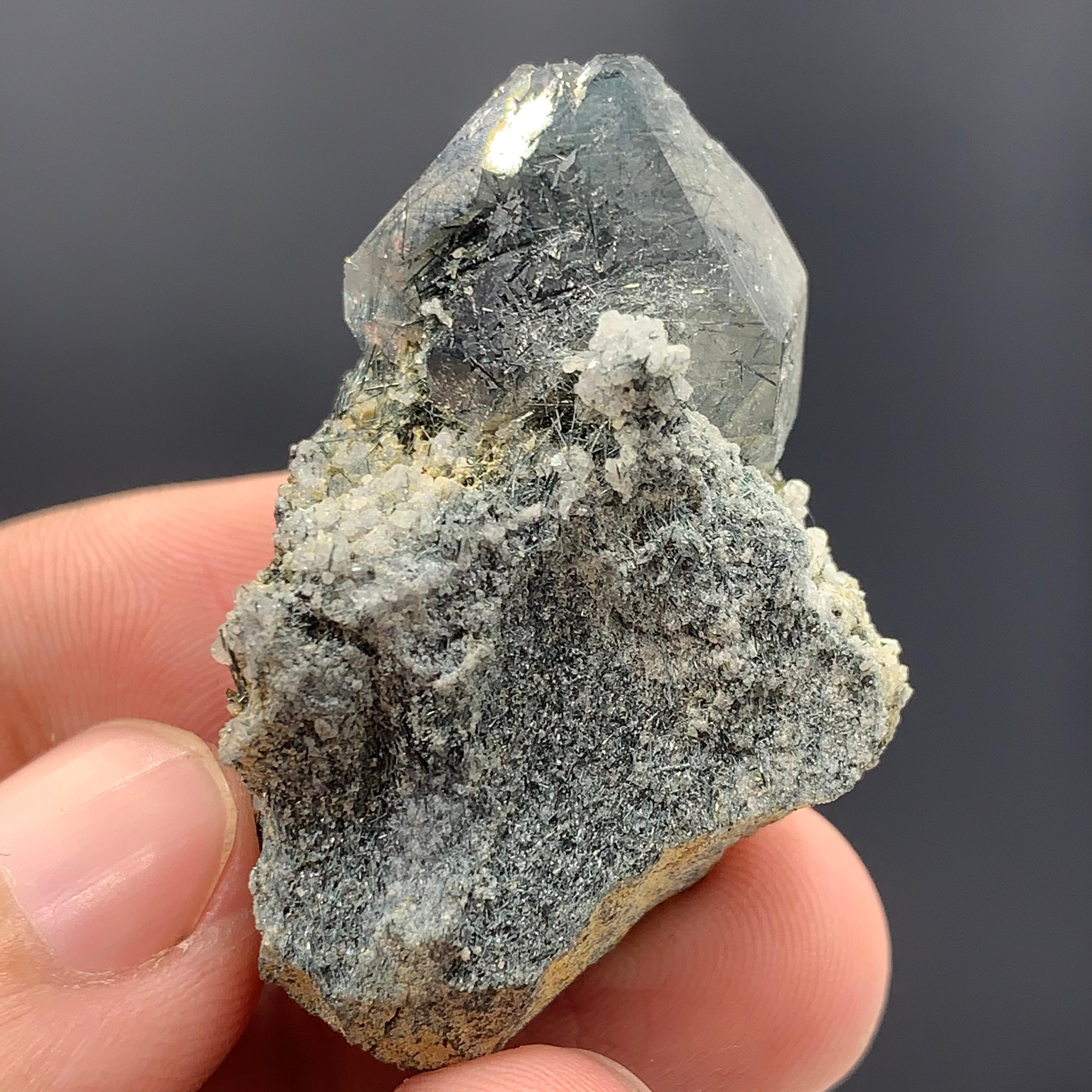Manganeso Riebeckite Rutile Included Blue Quartz Crystal On Matrix From Pakistan For Sale 9