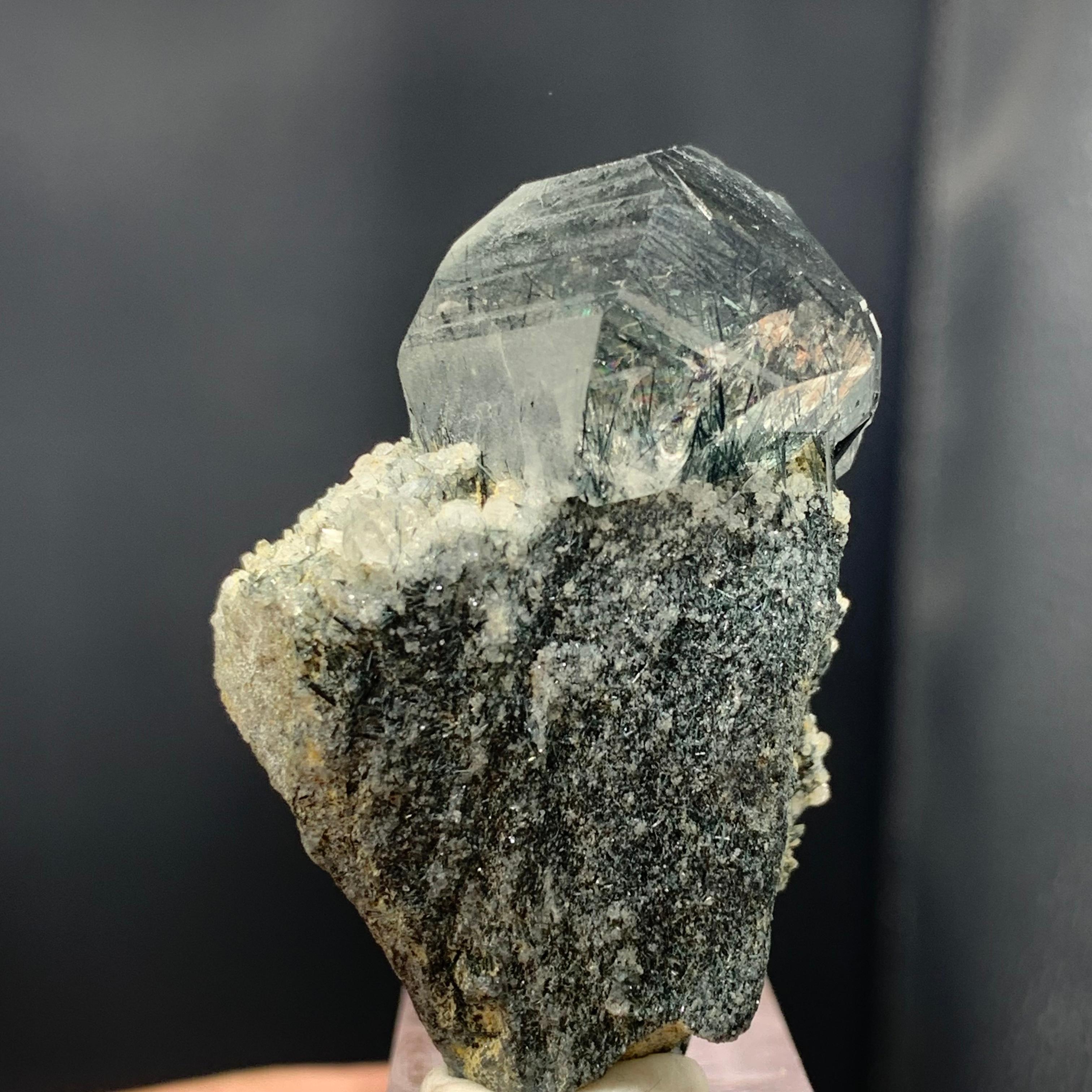 Manganeso Riebeckite Rutile Included Blue Quartz Crystal On Matrix From Pakistan For Sale 11