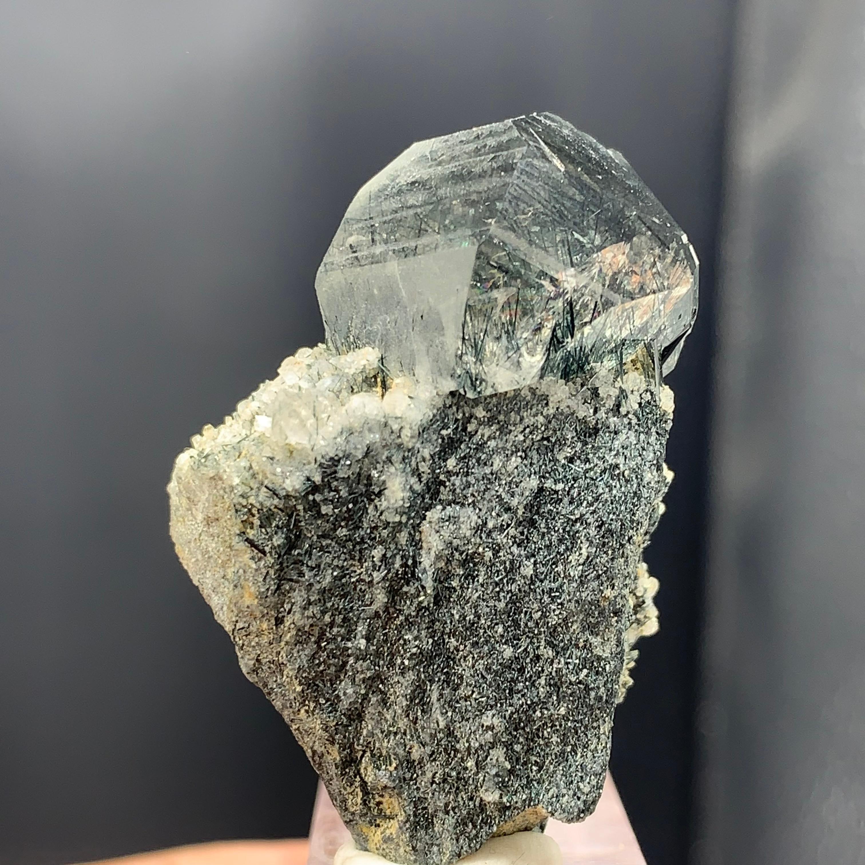 Manganeso Riebeckite Rutile Included Blue Quartz Crystal On Matrix From Pakistan For Sale 12