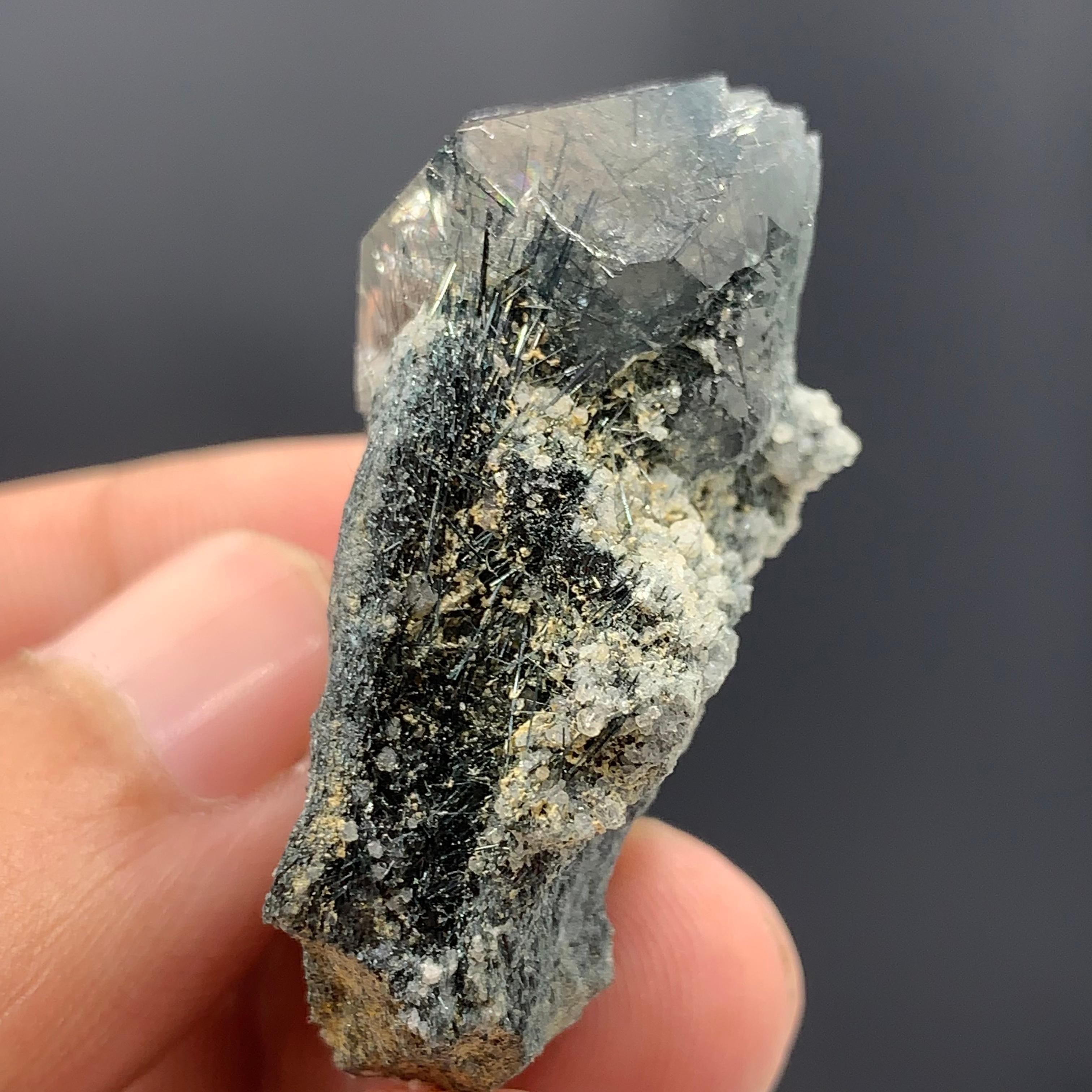 Rock Crystal Manganeso Riebeckite Rutile Included Blue Quartz Crystal On Matrix From Pakistan For Sale