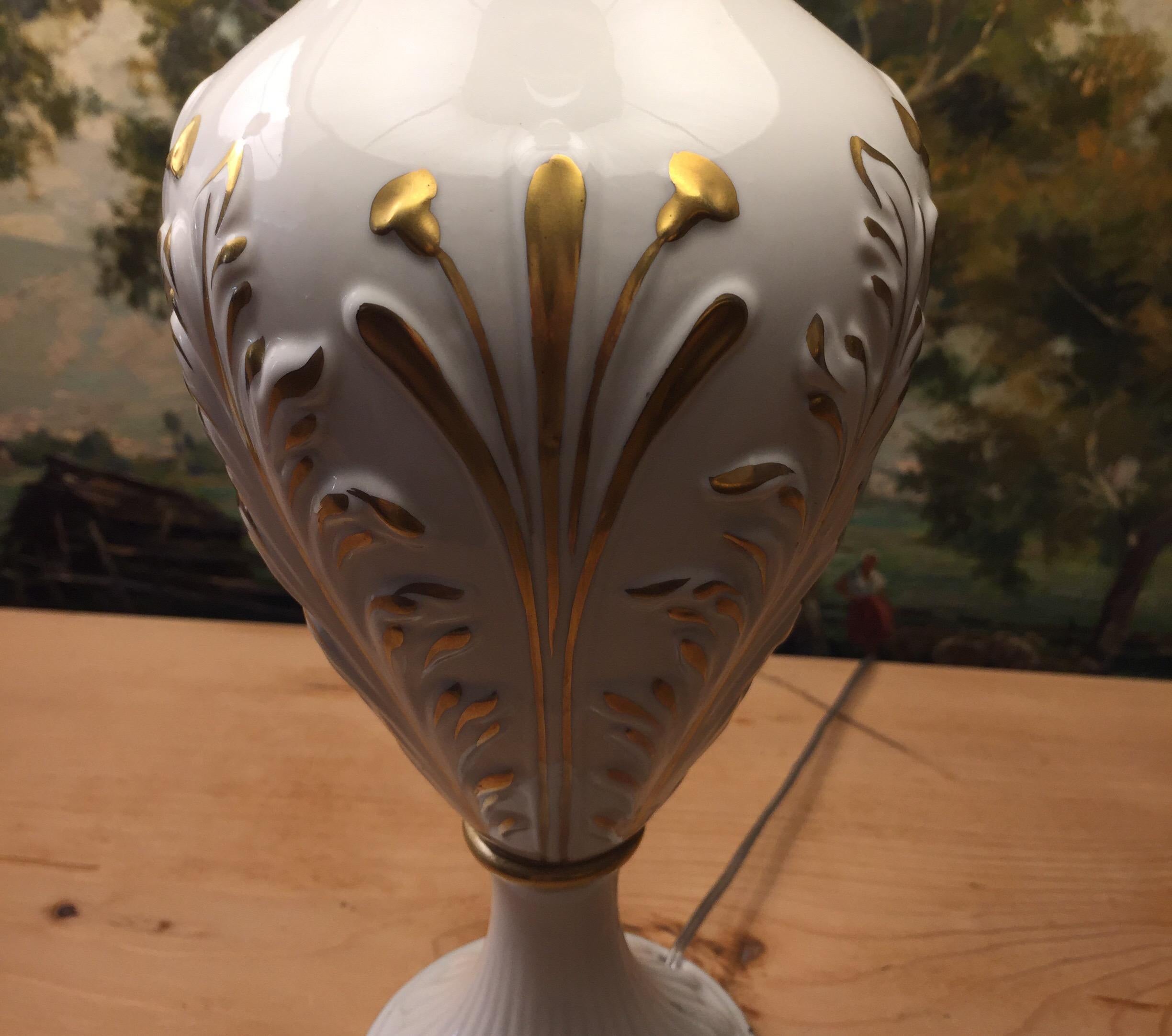 Mangani Firenze Pair of Italian White Table Lamps with Gold Foliate Motiv 8